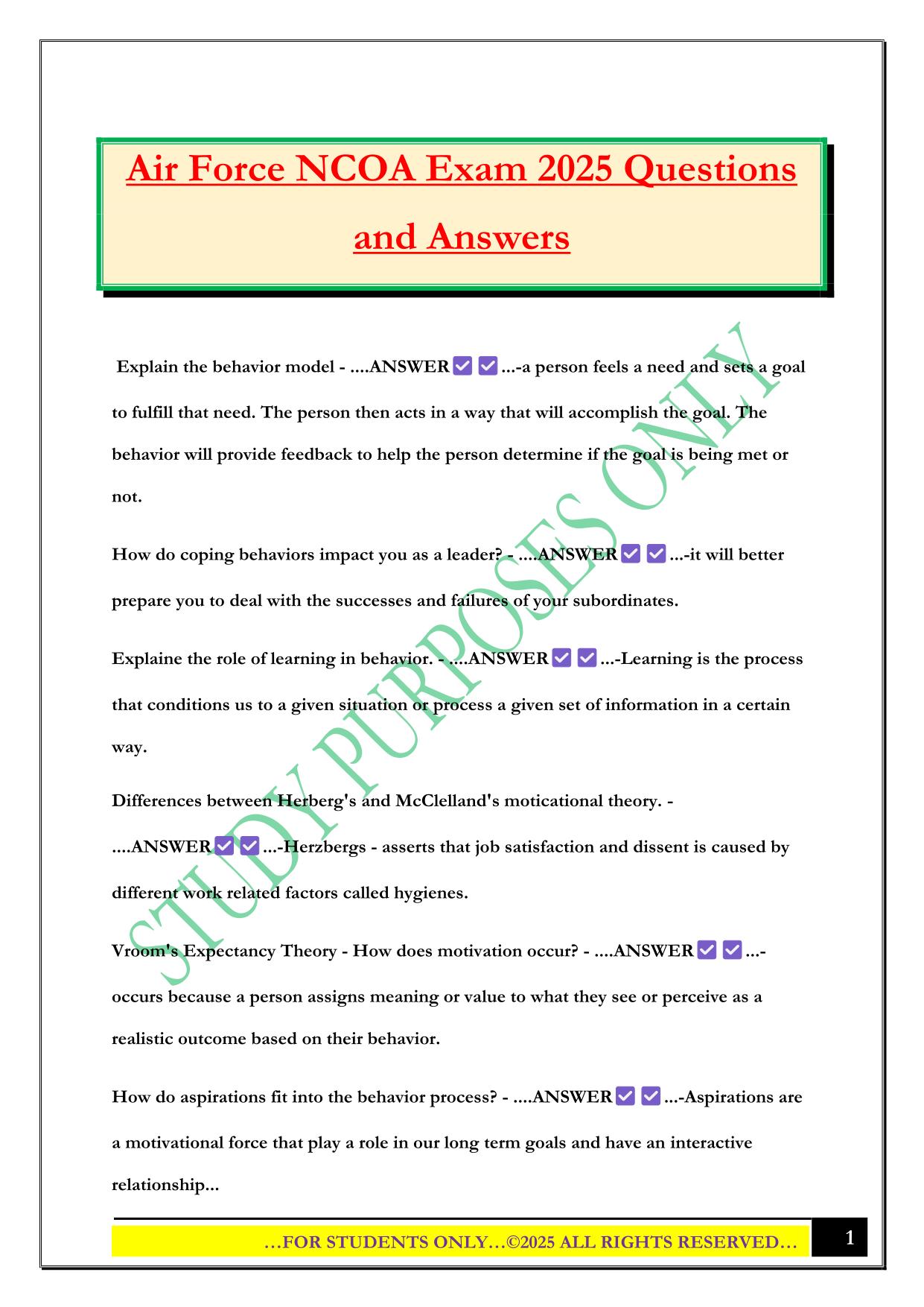 Air Force NCOA Exam 2025 Questions and Answers