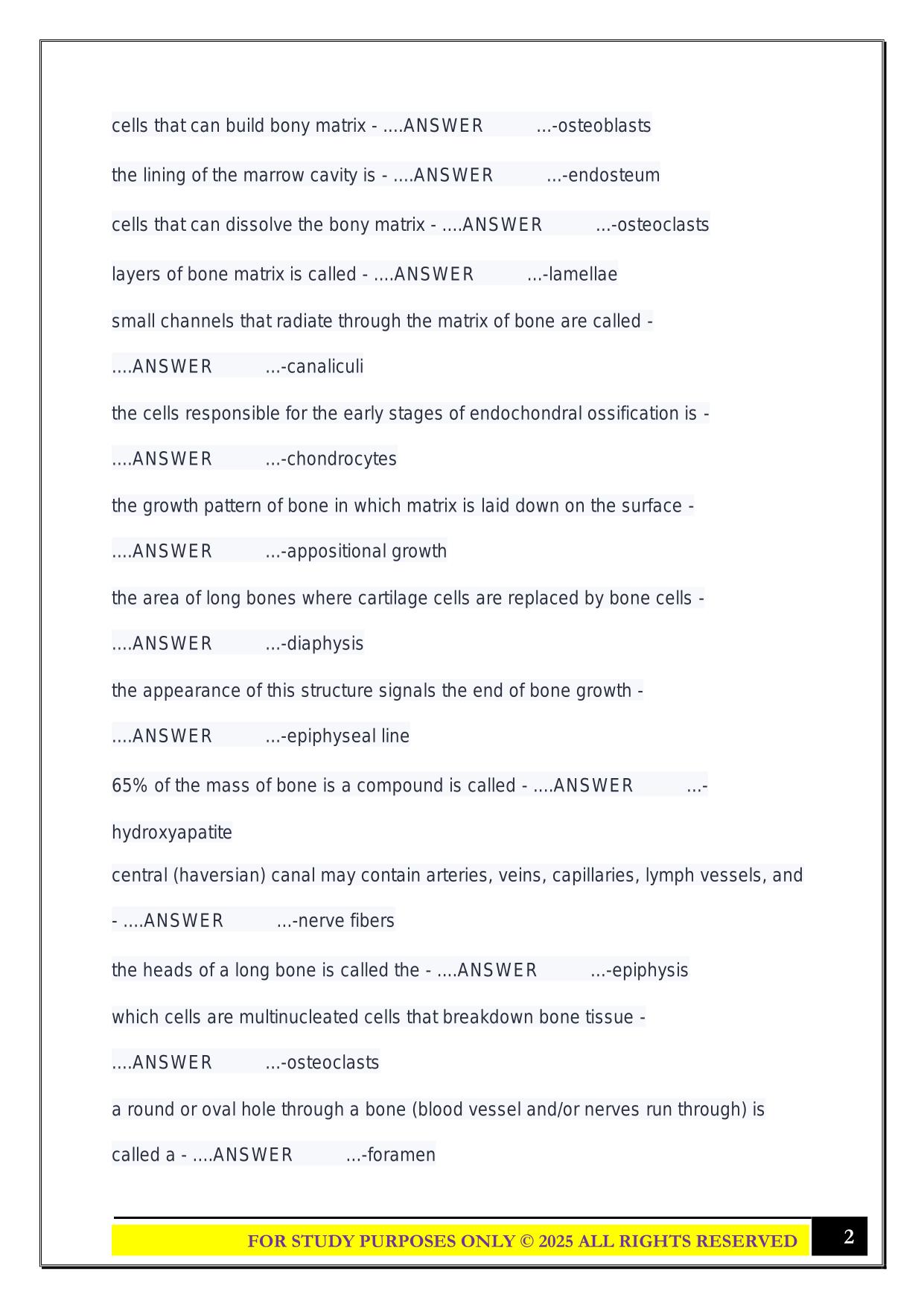 BIO 230: EXAM 2 STUDY GUIDE 2025 QUESTIONS AND ANSWERS
