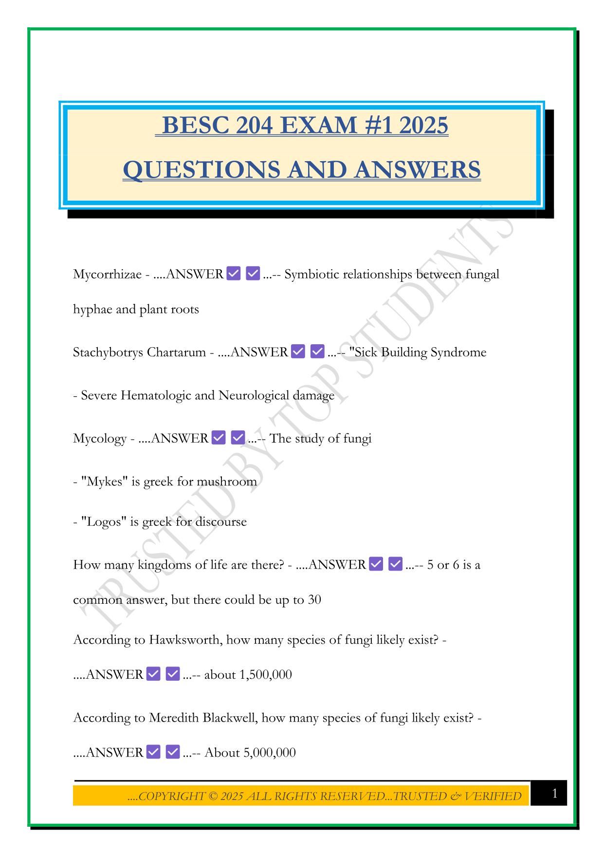 BESC 204 EXAM #1 2025 QUESTIONS AND ANSWERS