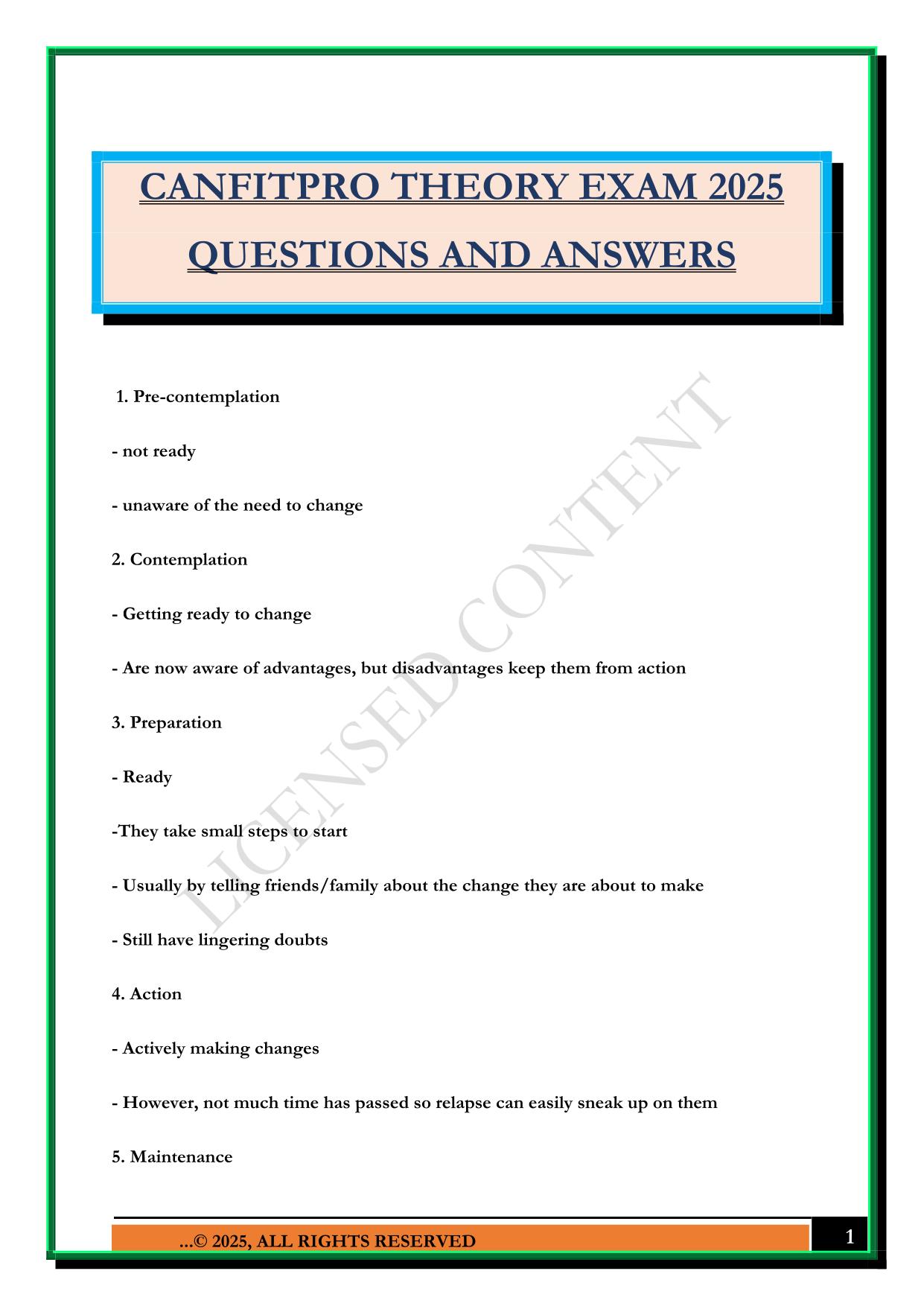 CANFITPRO THEORY EXAM 2025 QUESTIONS AND ANSWERS