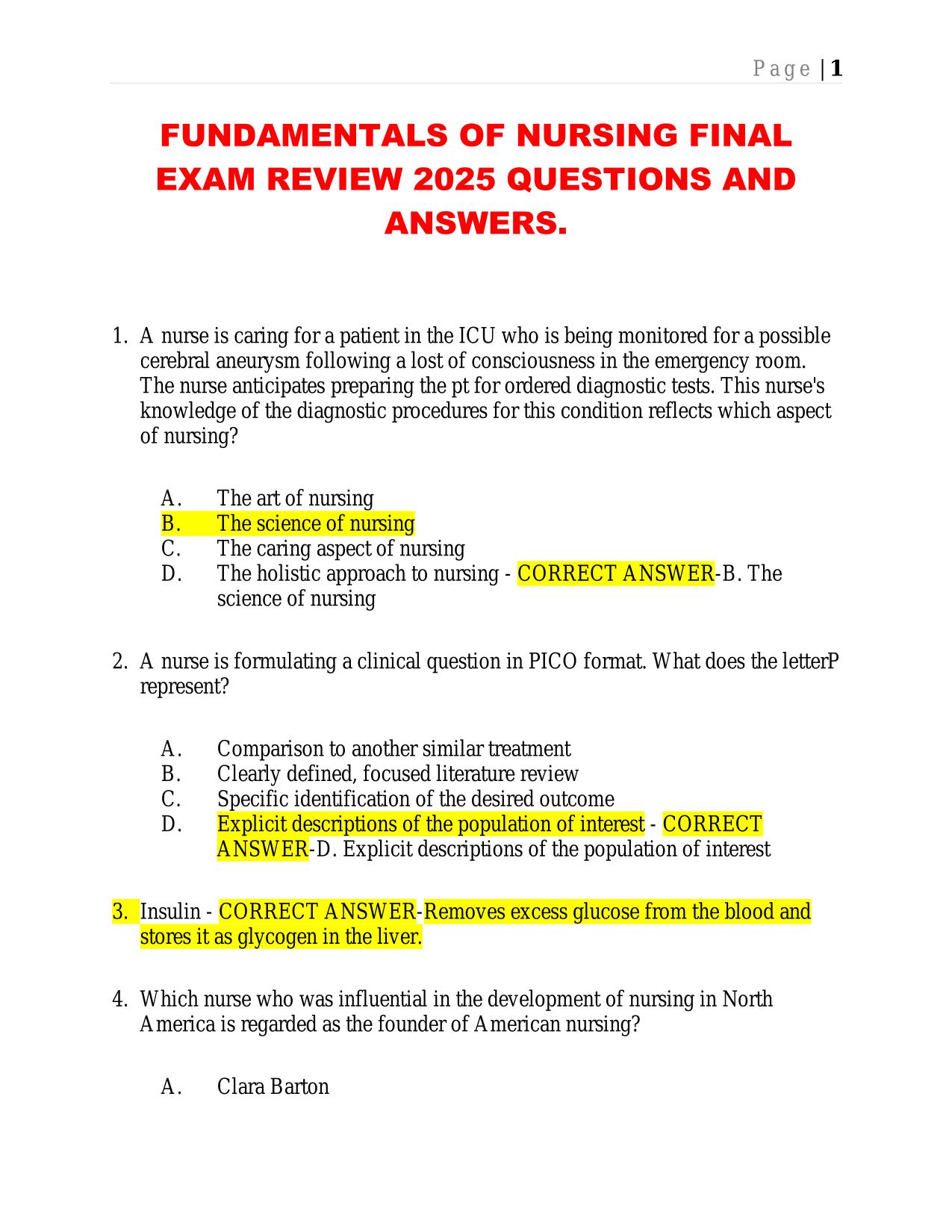 FUNDAMENTALS OF NURSING FINAL EXAM REVIEW 2025 QUESTIONS AND ANSWERS.