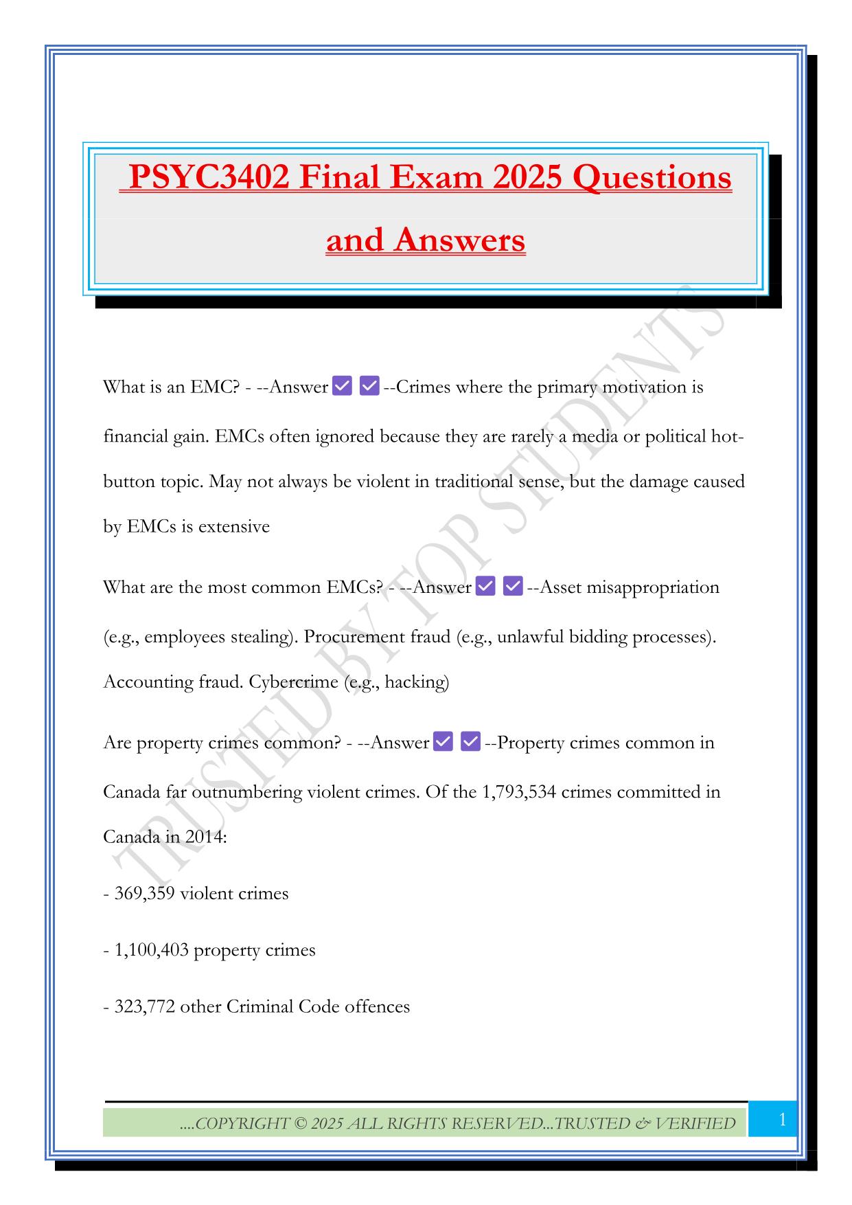 PSYC3402 Final Exam 2025 Questions and Answers