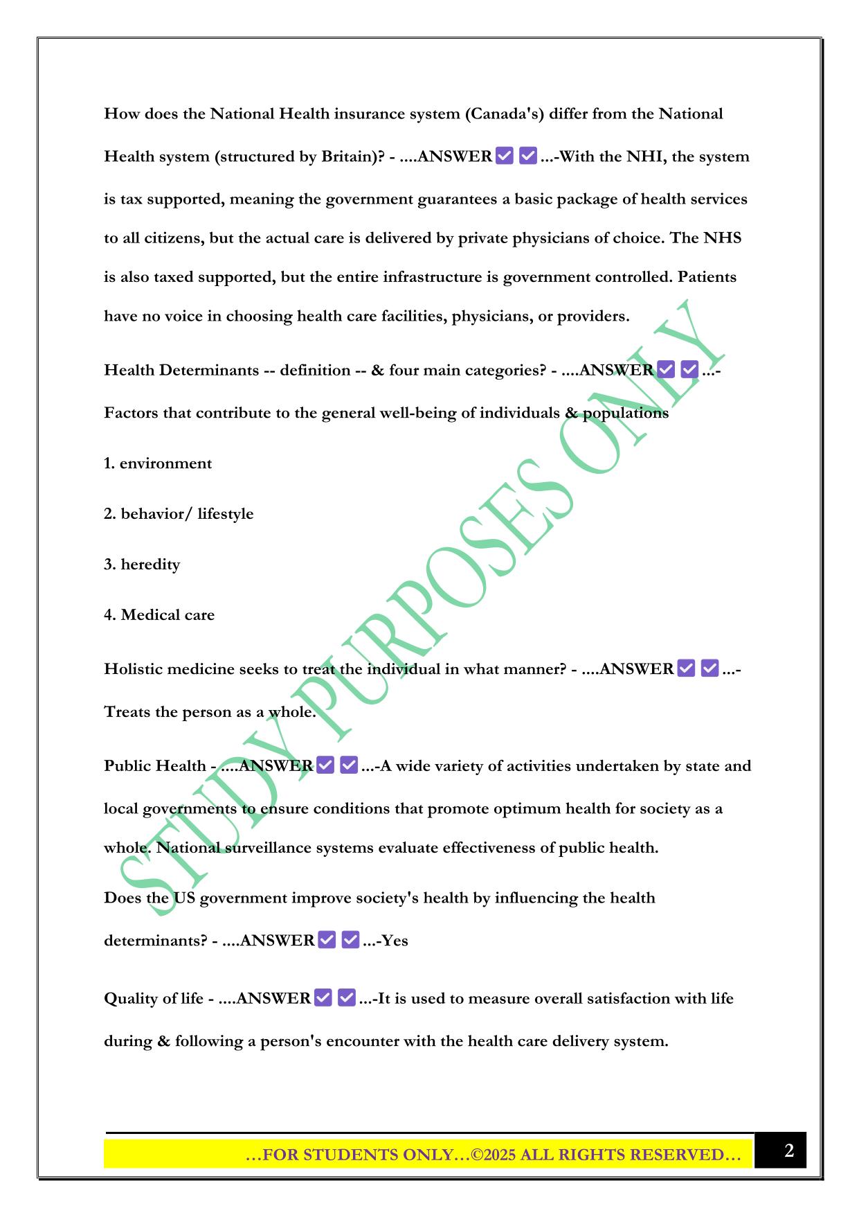 The US Healthcare System Midterm Ch. 1-7 Exam 2025 Questions and Answers