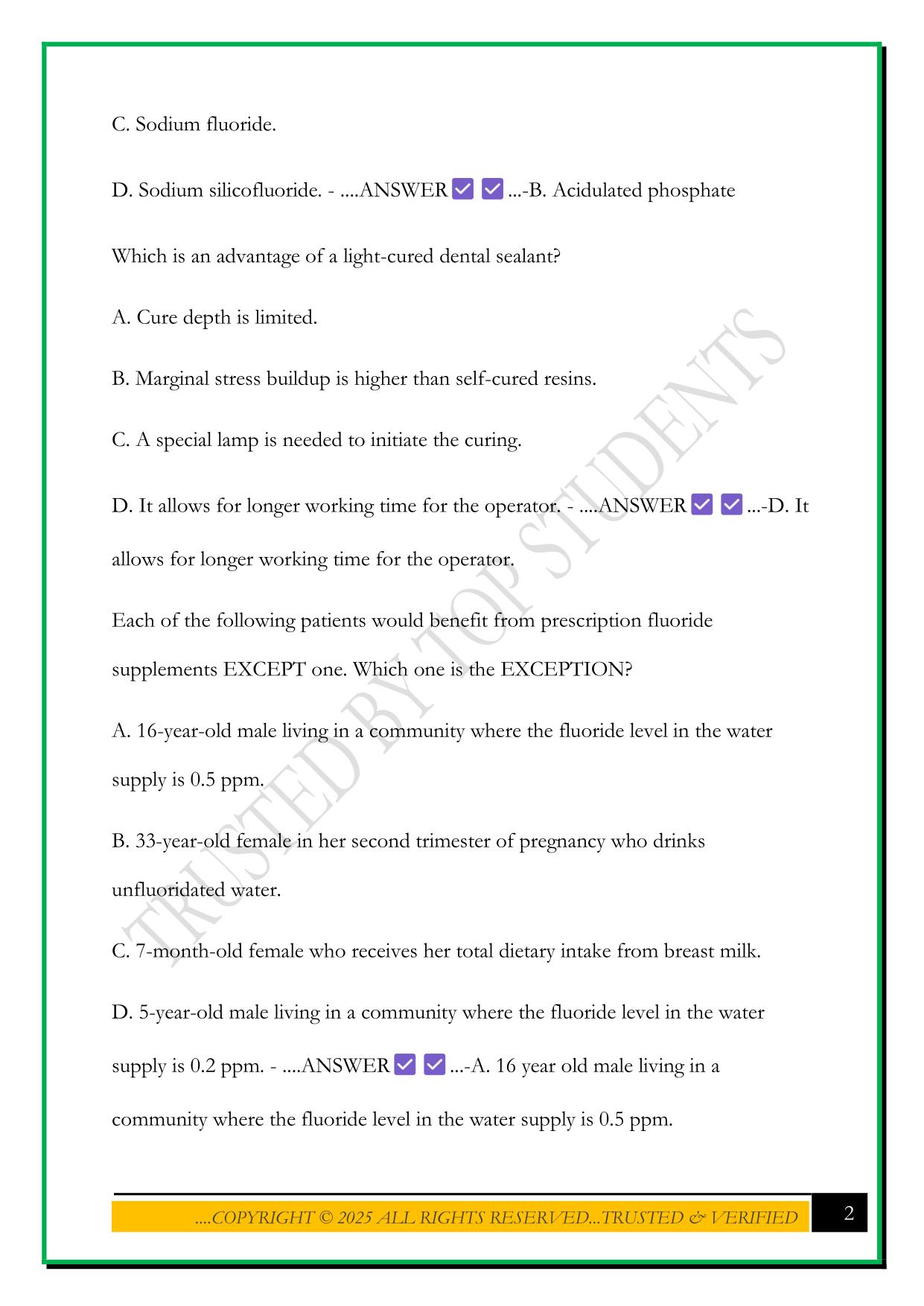 HESI DENTAL HYGEINE PRACTICE TEST: PROVISIONS V1 EXAM 2025 QUESTIONS AND ANSWERS