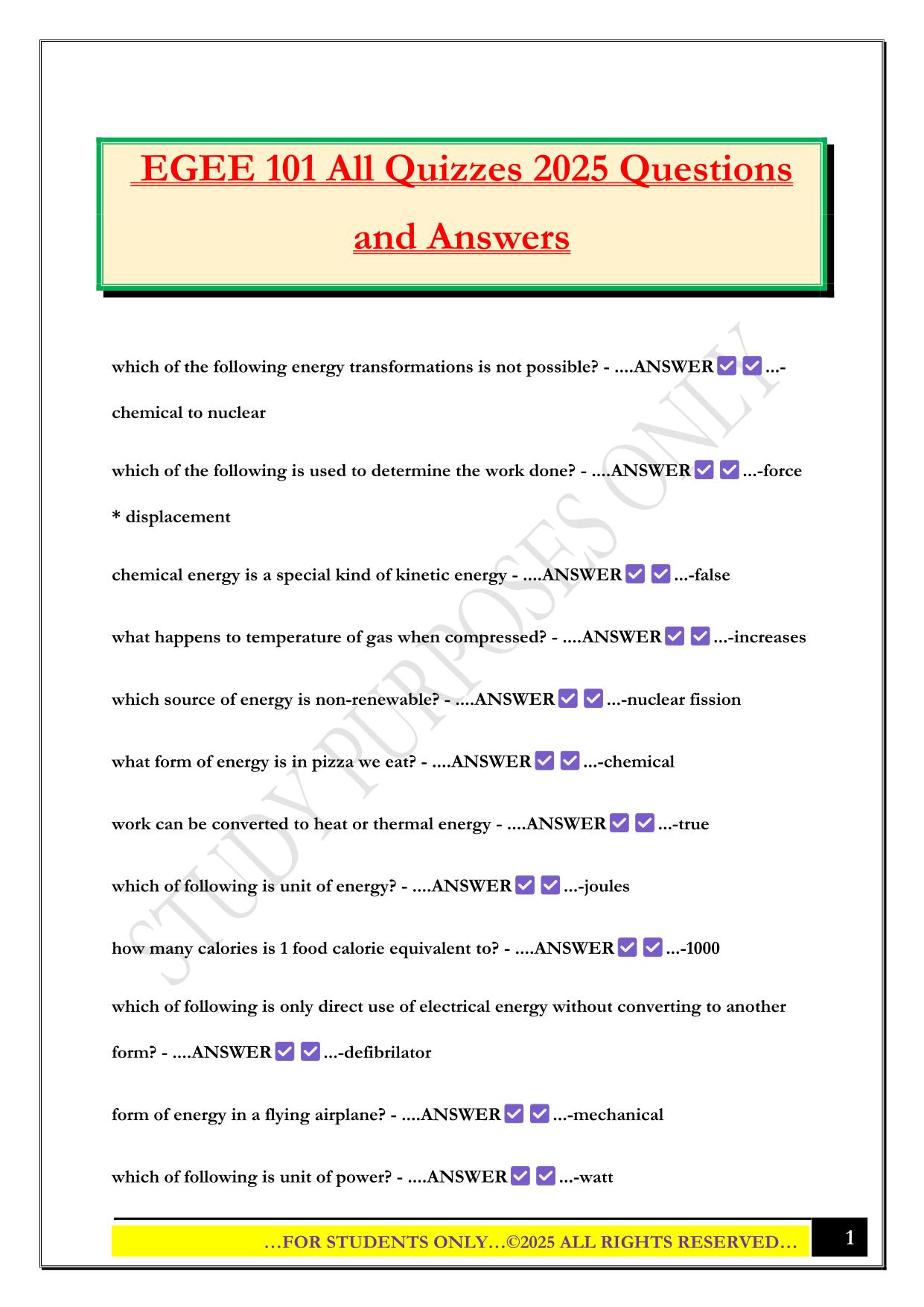 EGEE 101 All Quizzes 2025 Questions and Answers