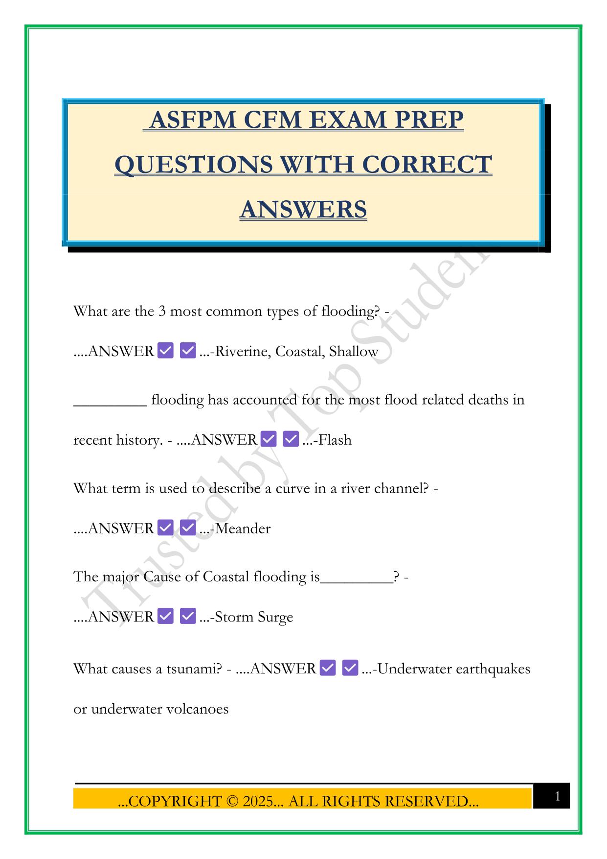 ASFPM CFM EXAM PREP QUESTIONS WITH CORRECT ANSWERS