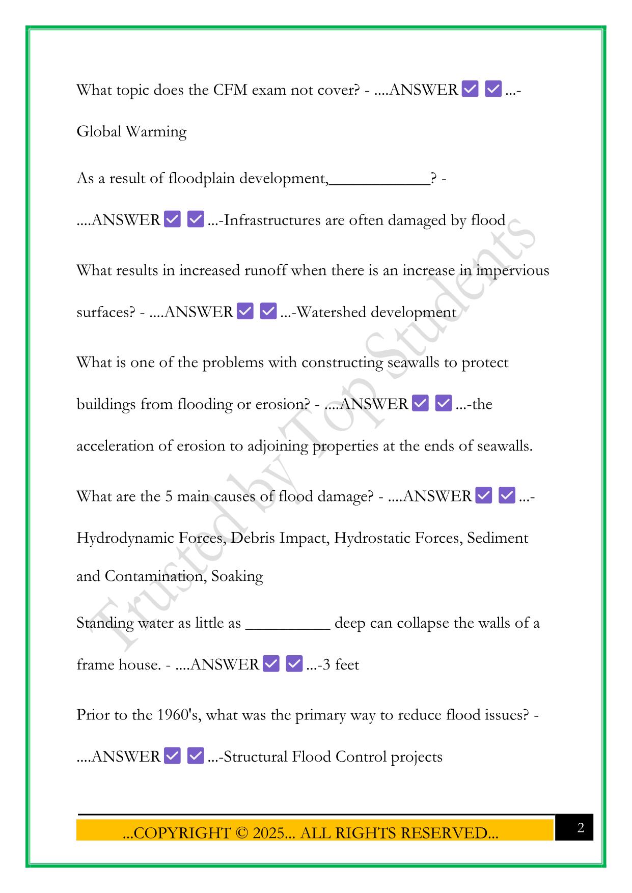 ASFPM CFM EXAM PREP QUESTIONS WITH CORRECT ANSWERS