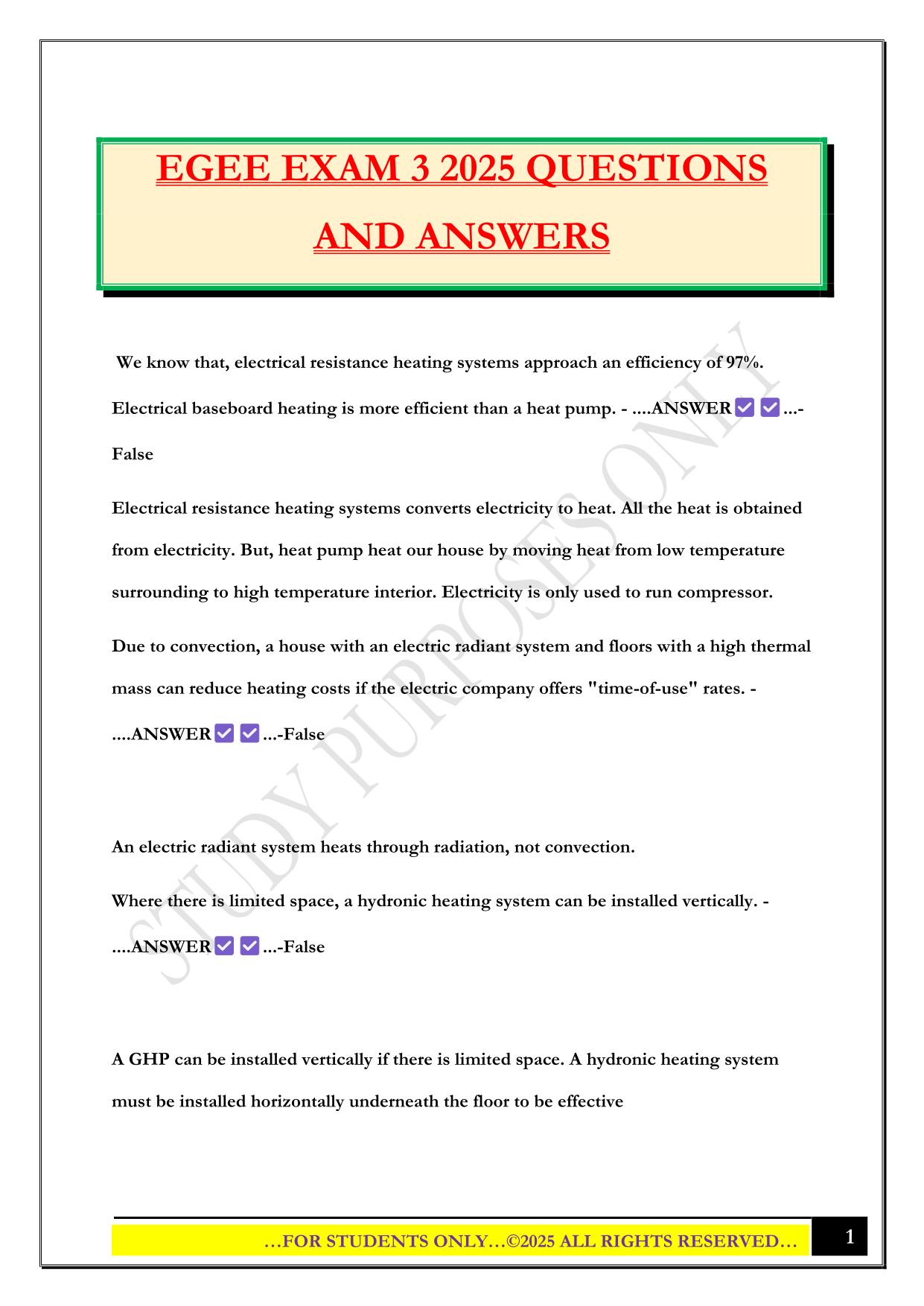 EGEE EXAM 3 2025 QUESTIONS AND ANSWERS