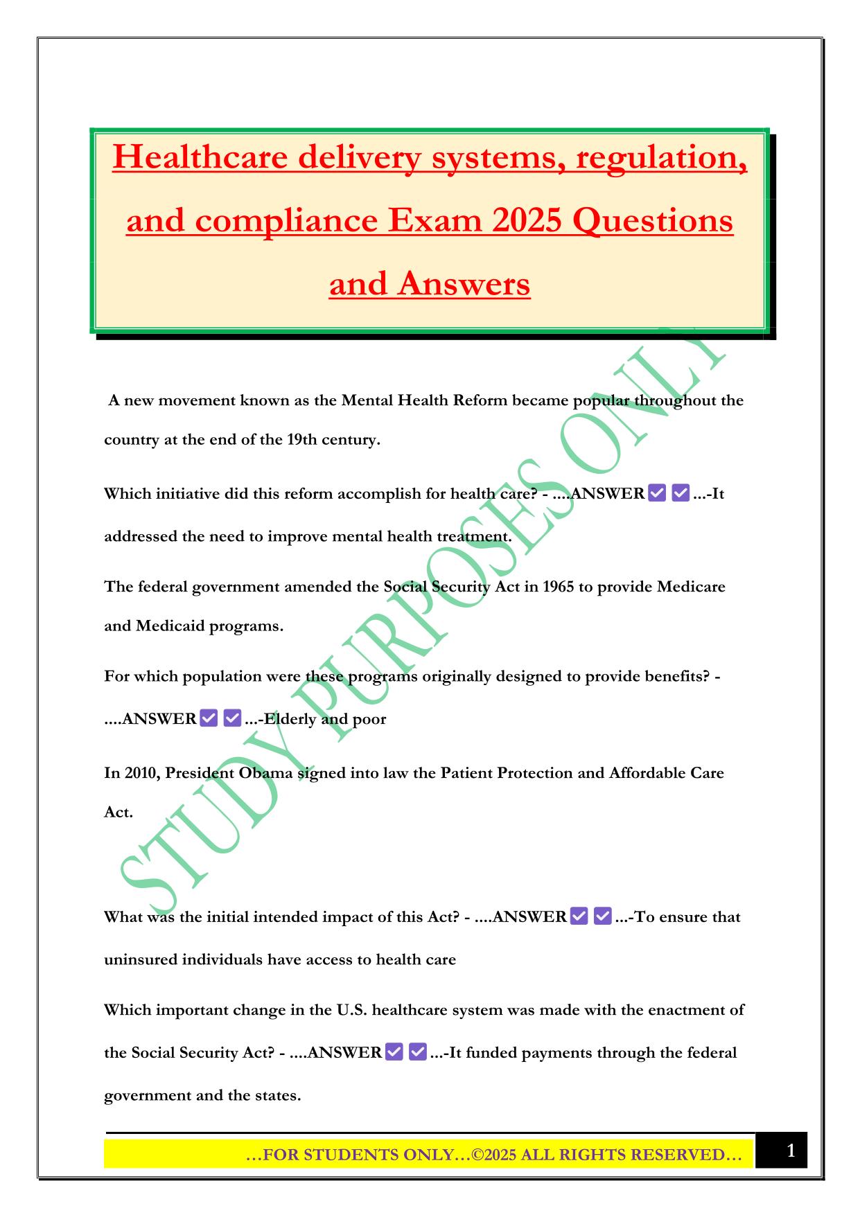 US Health Care Systems Bundled Exams 2025/2026 |Questions and Answers |100% Pass