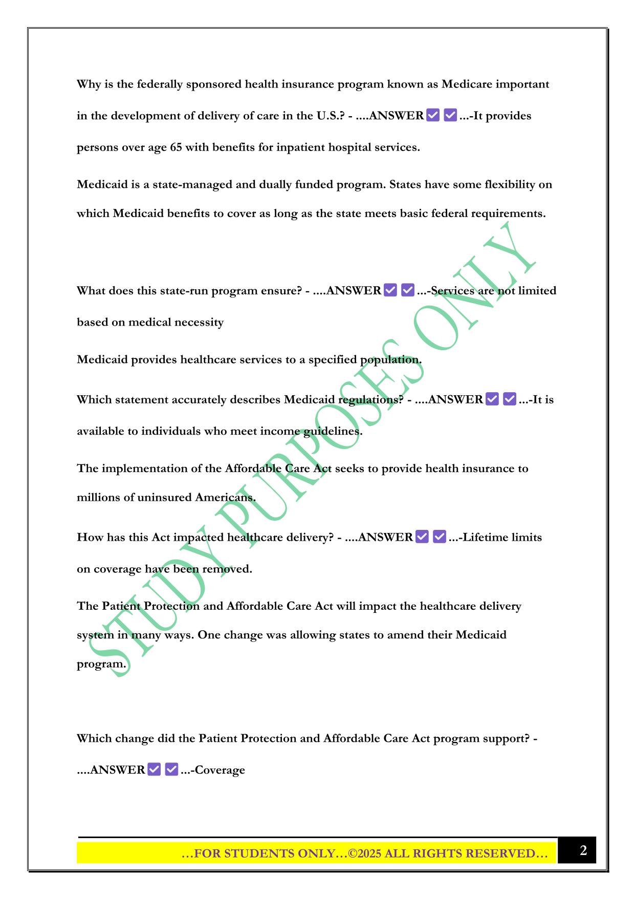 Healthcare delivery systems, regulation, and compliance Exam 2025 Questions and Answers