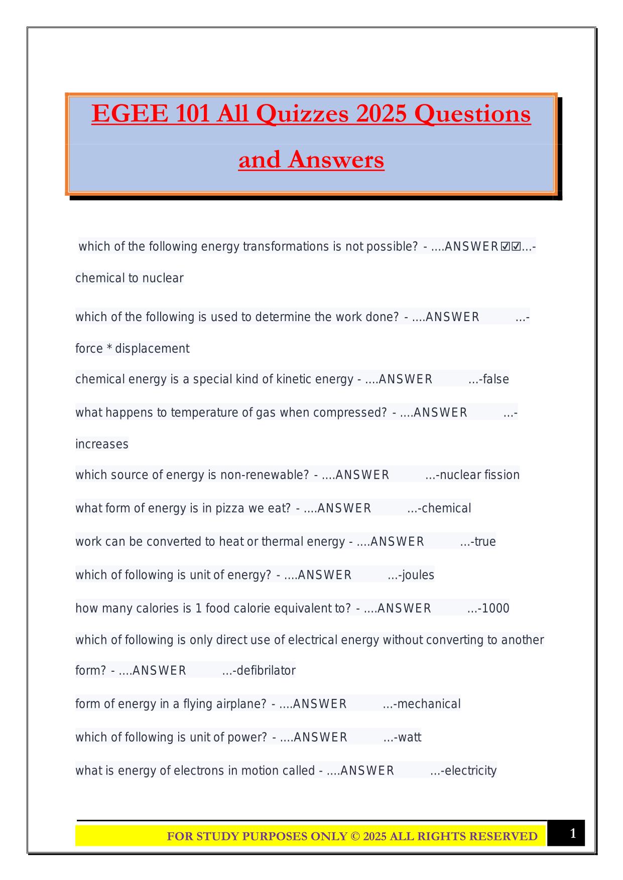 EGEE 101 All Quizzes 2025 Questions and Answers