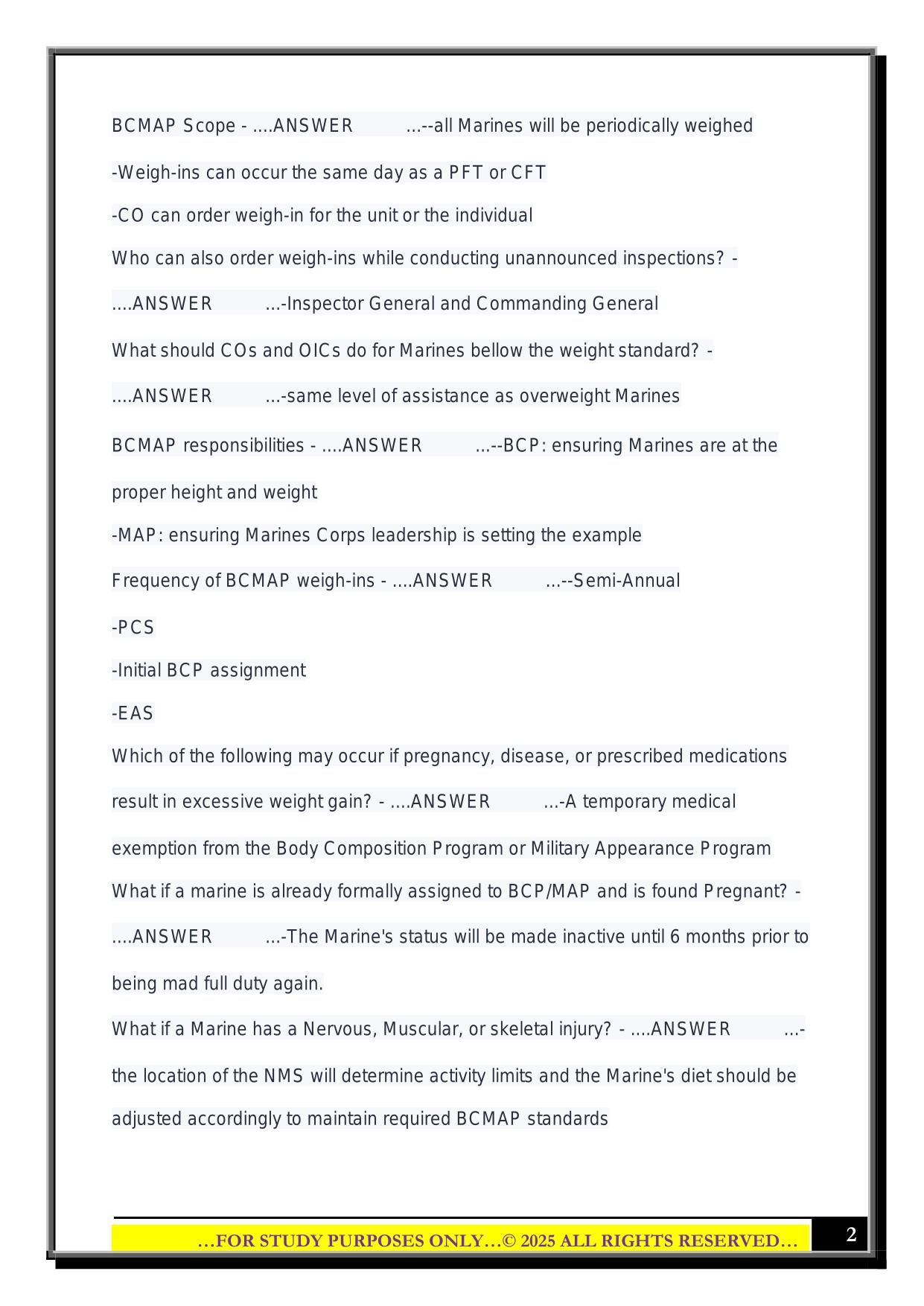 Body Composition Program/ Military Appearance Program Exam 2025 Questions and Answers