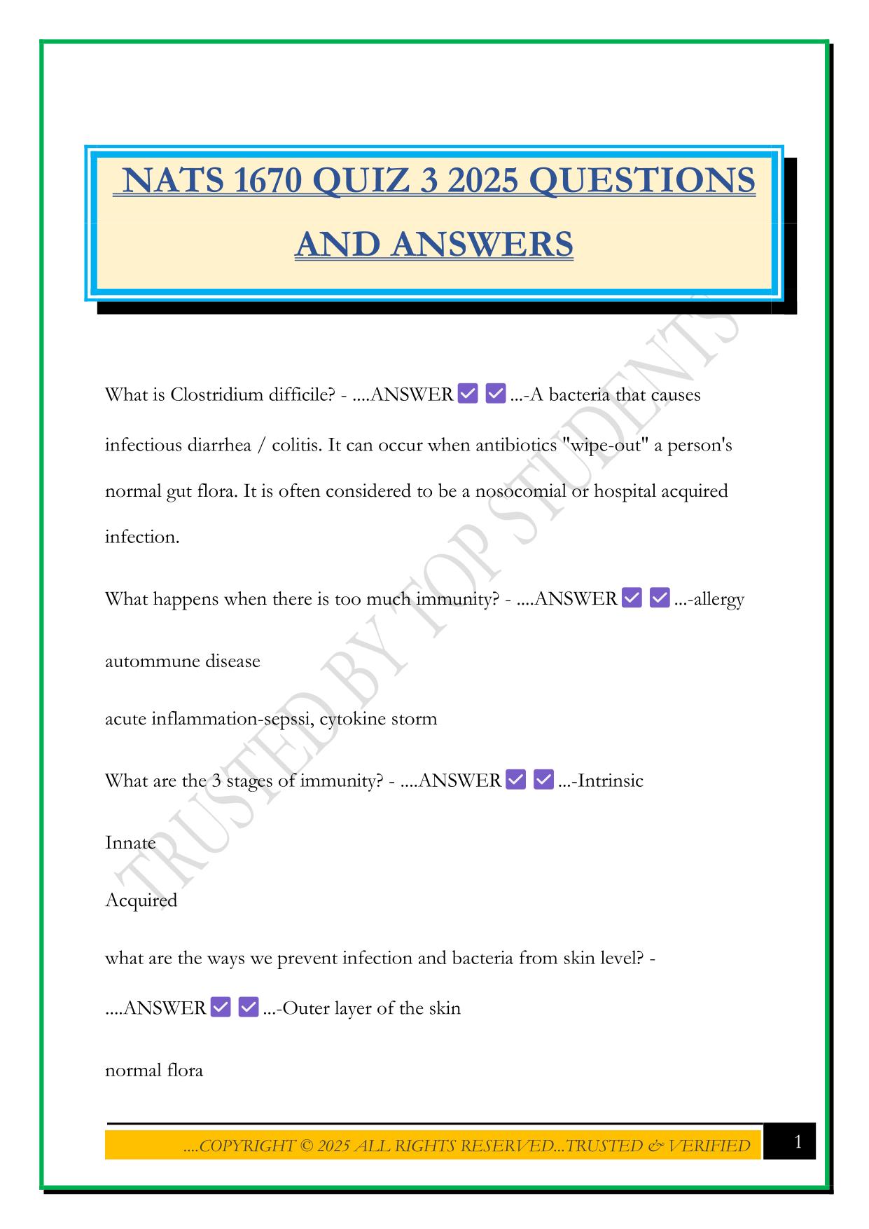 NATS 1670 Bundled Exams Questions and Answers |100% Pass |Verified and Updated