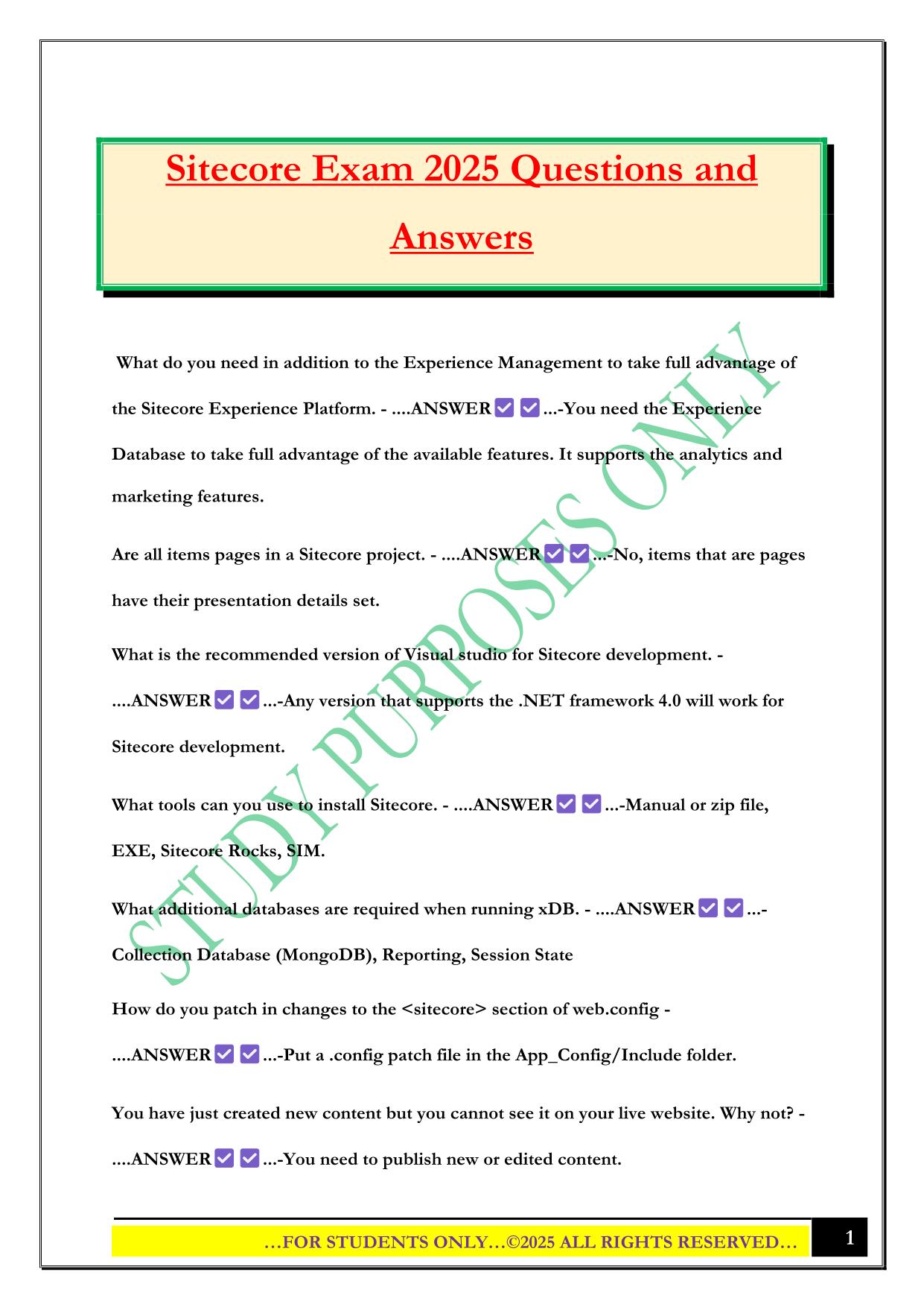 Sitecore Exam 2025 Questions and Answers