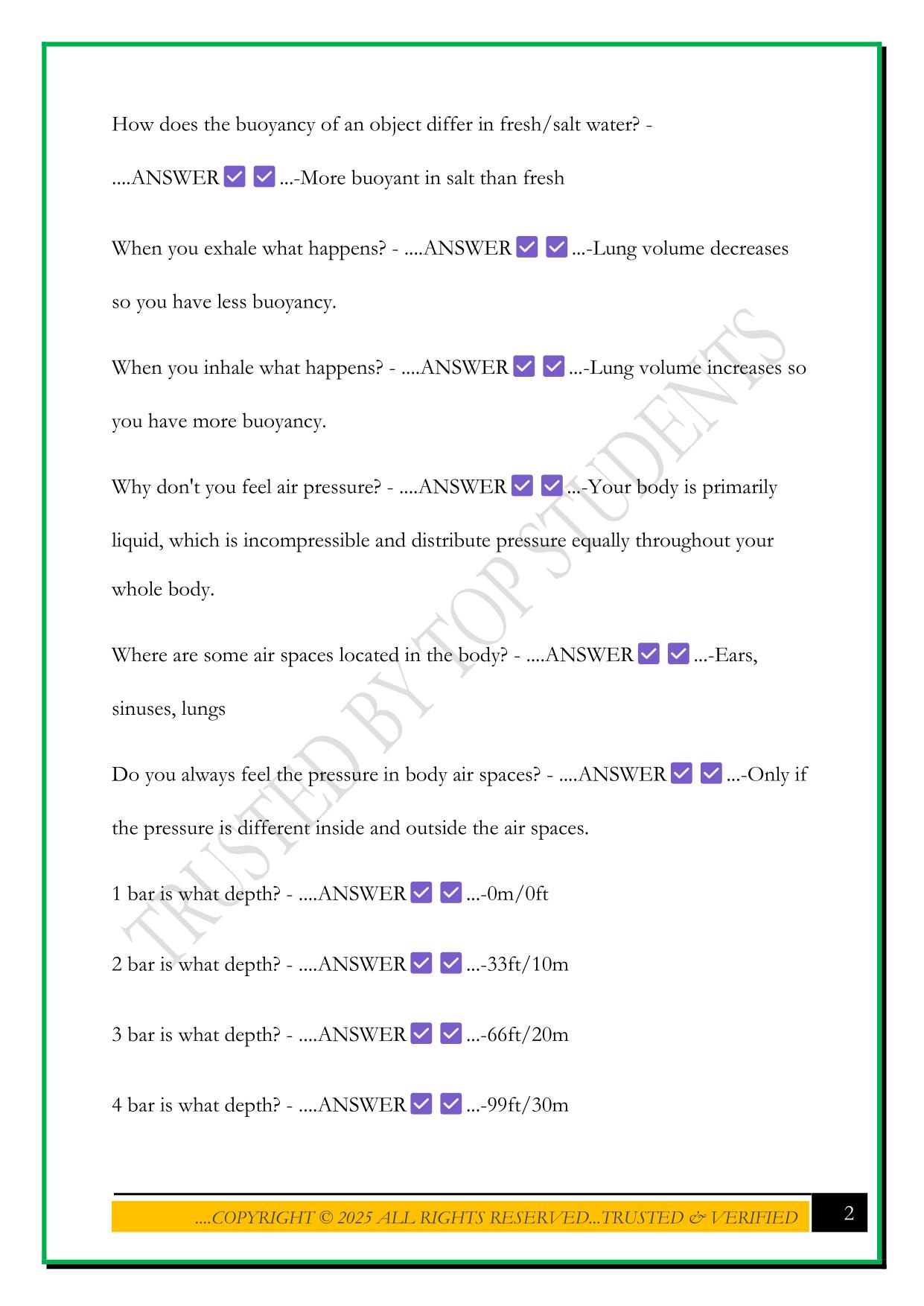 PADI OPEN WATER EXAM STUDY GUIDE 2025 QUESTIONS AND ANSWERS