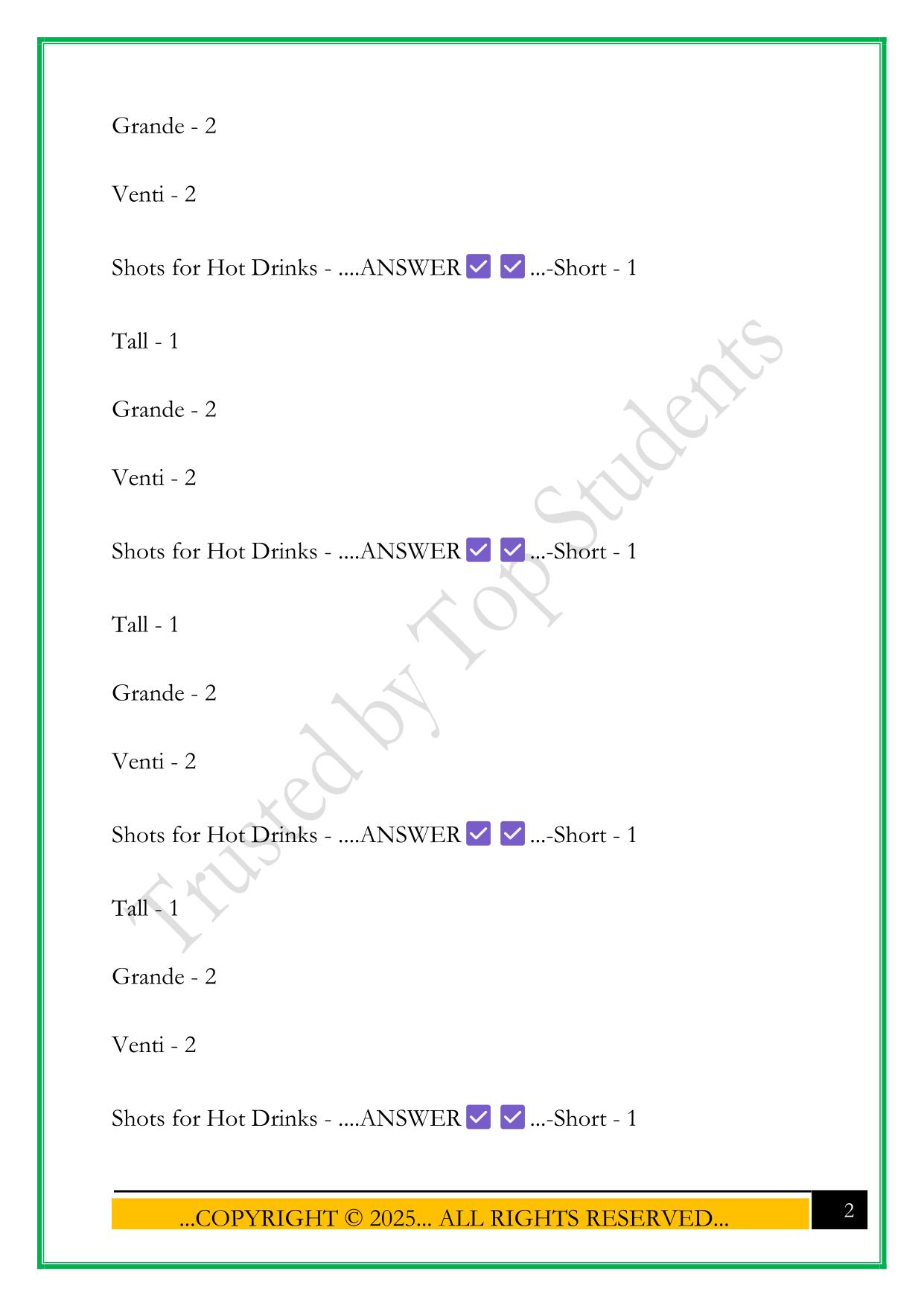 STARBUCKS BARISTA TRAINING EXAM 2025 QUESTIONS AND ANSWERS