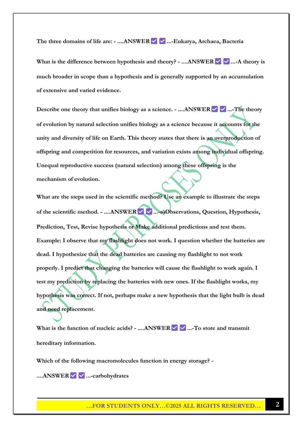 BSC 108 Exam 1-ALABAMA 2025 Questions and Answers