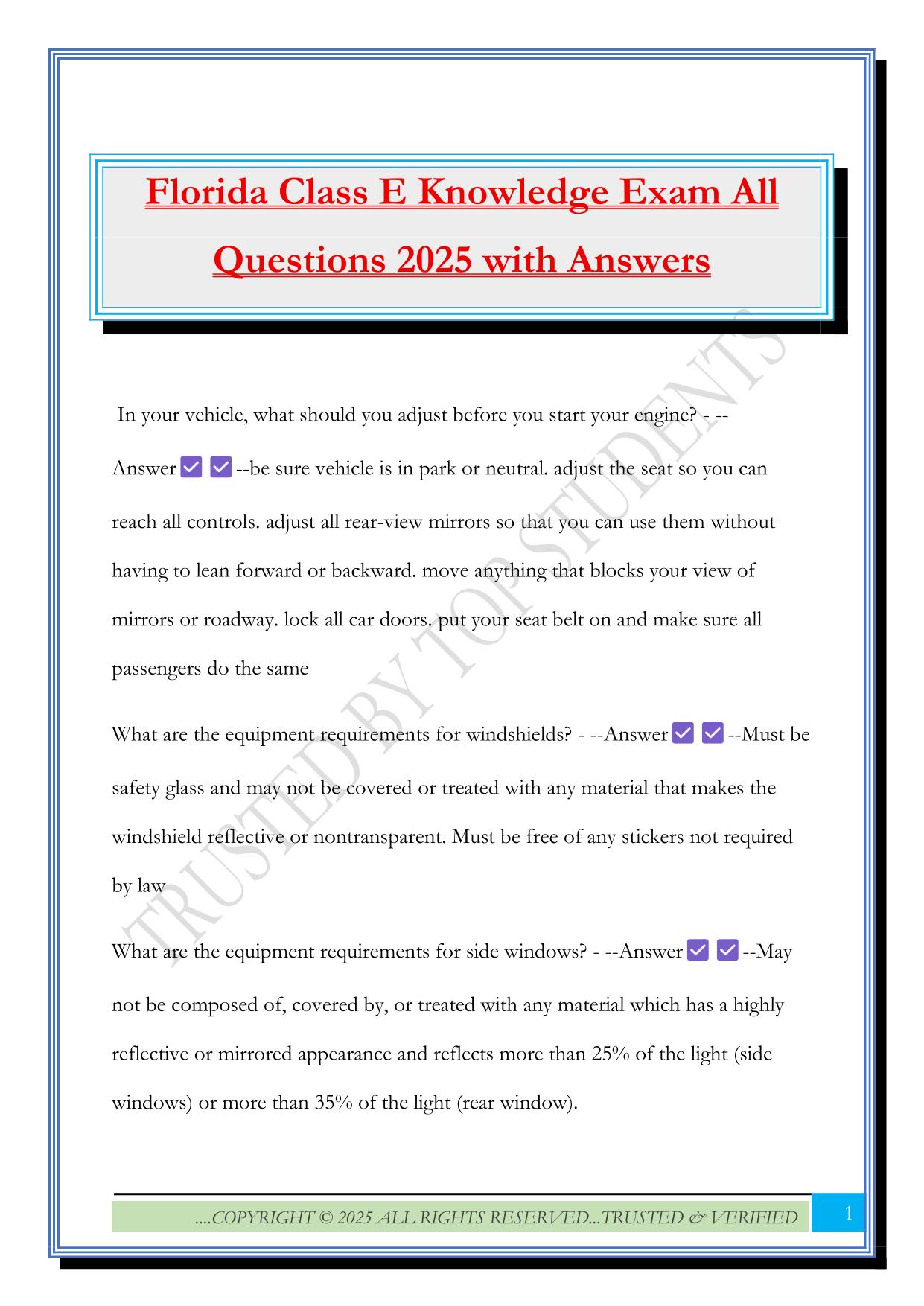 Florida Class E Knowledge Exam All Questions 2025 with Answers