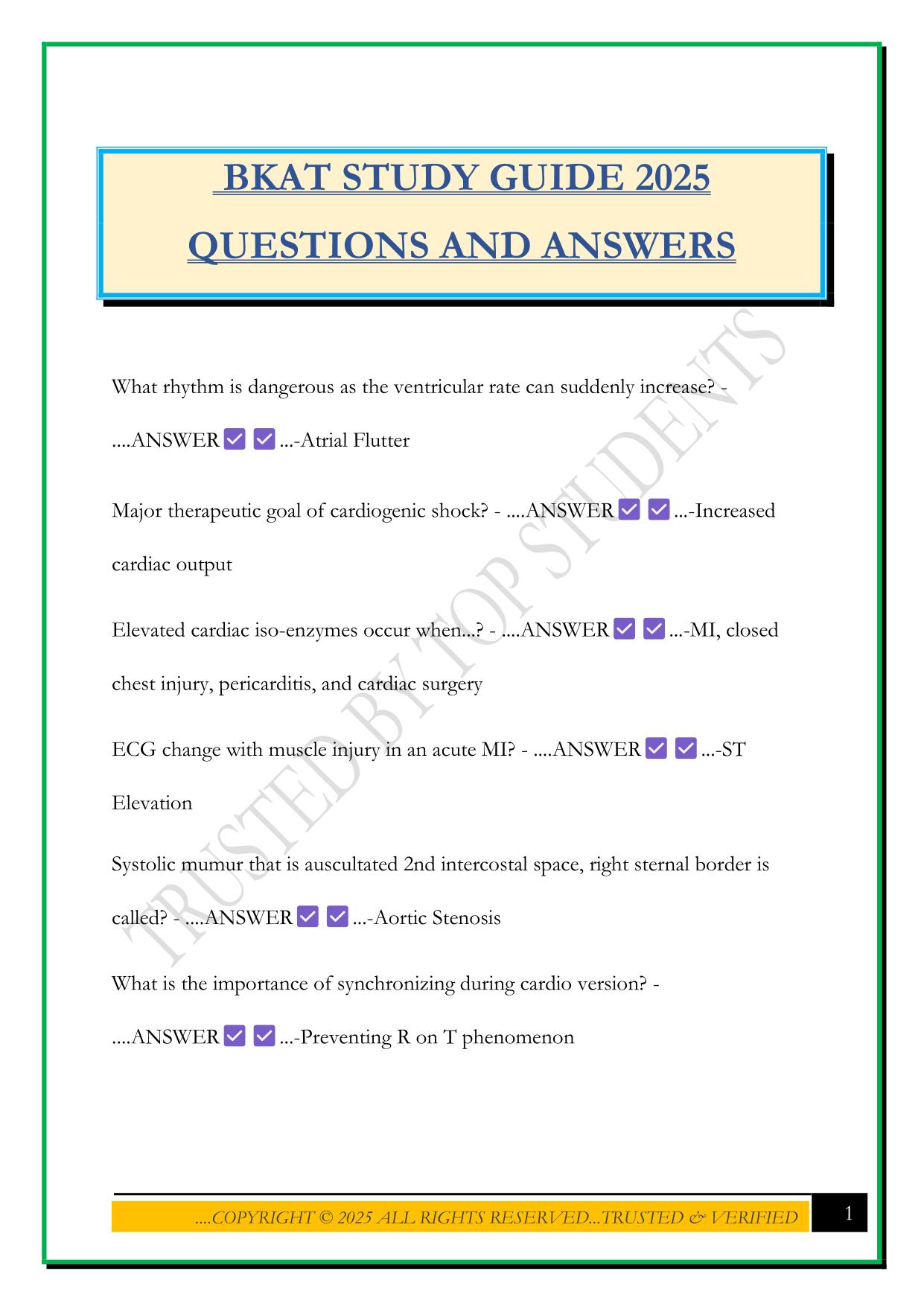 BKAT STUDY GUIDE 2025 QUESTIONS AND ANSWERS