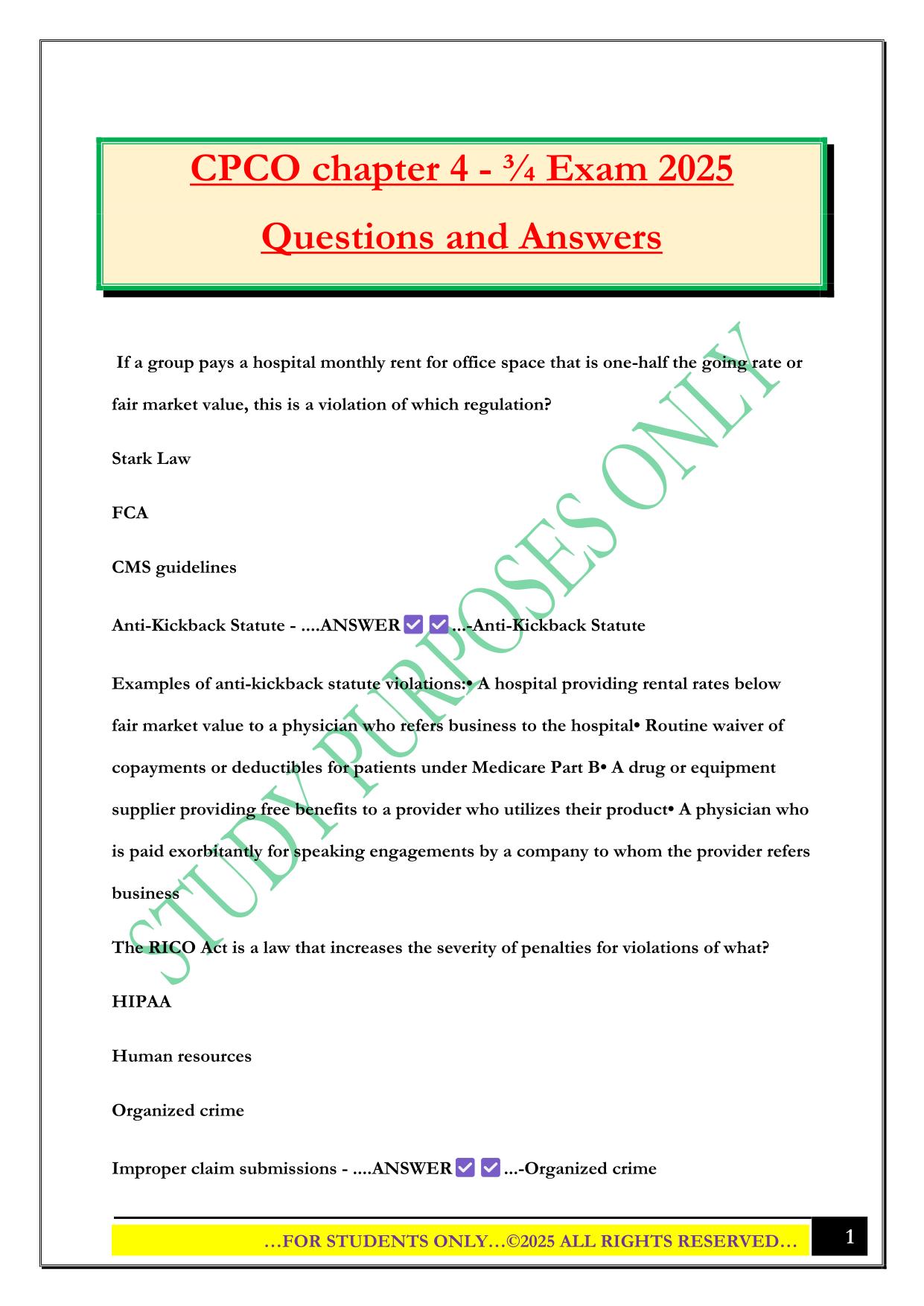 CPCO chapter 4 - ¾ Exam 2025 Questions and Answers