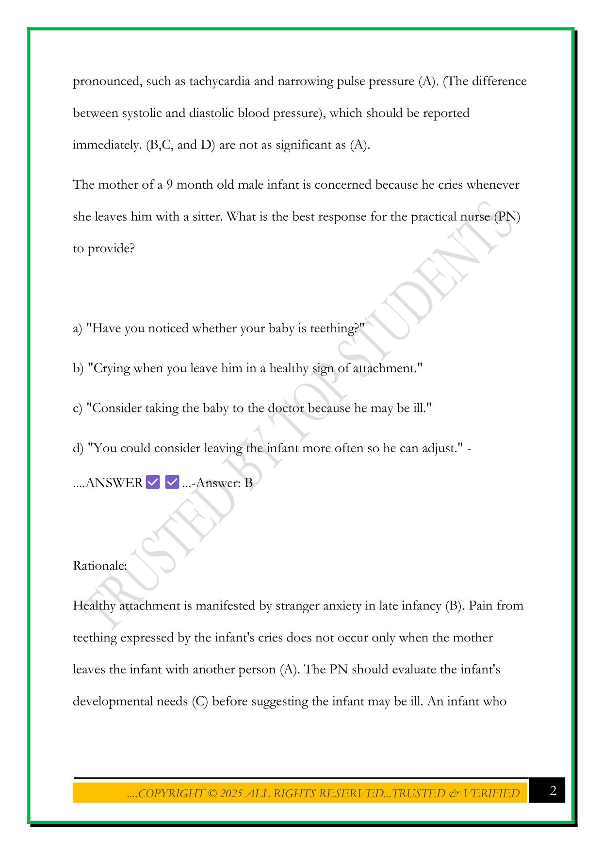 PEDIATRICS HESI PN EXAM REVIEW 2025 QUESTIONS AND ANSWERS