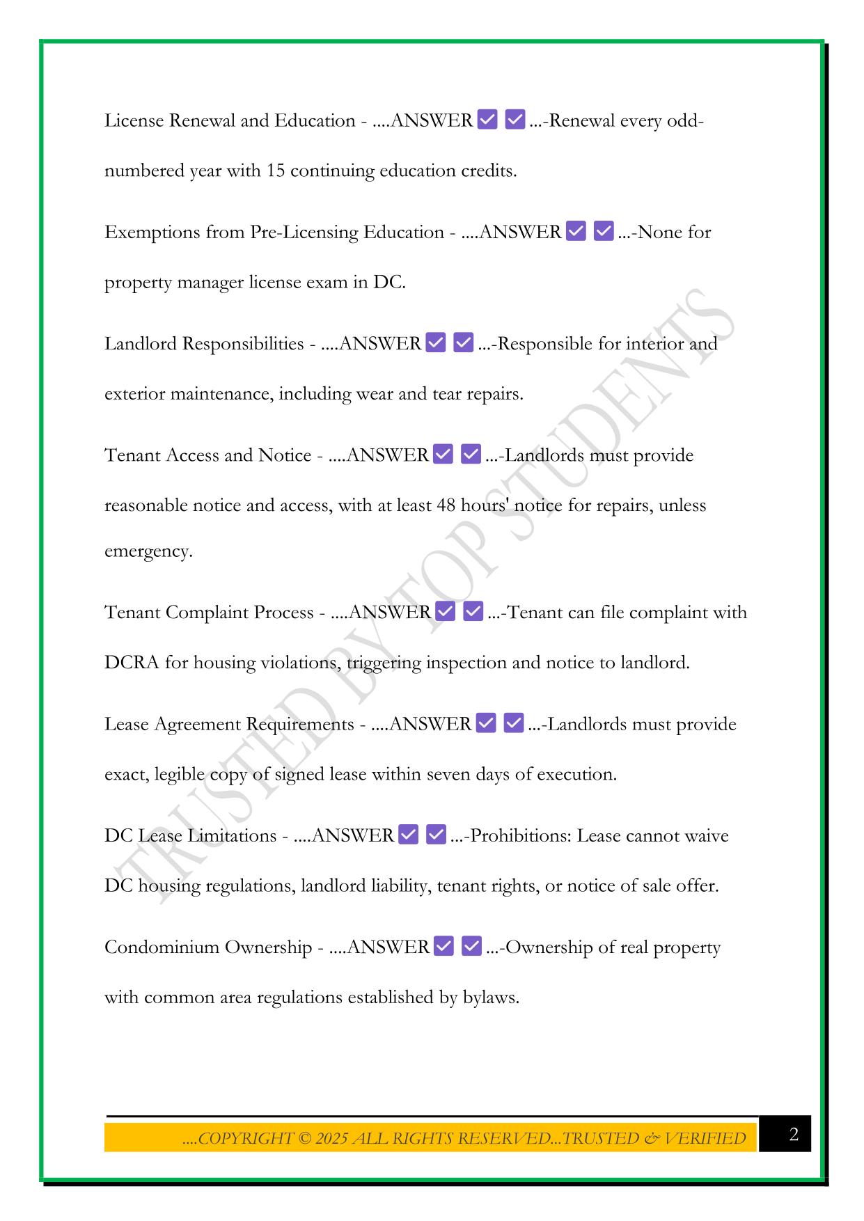 DC REAL ESTATE LAW DEFINITIONS EXAM 2025 QUESTIONS AND ANSWERS