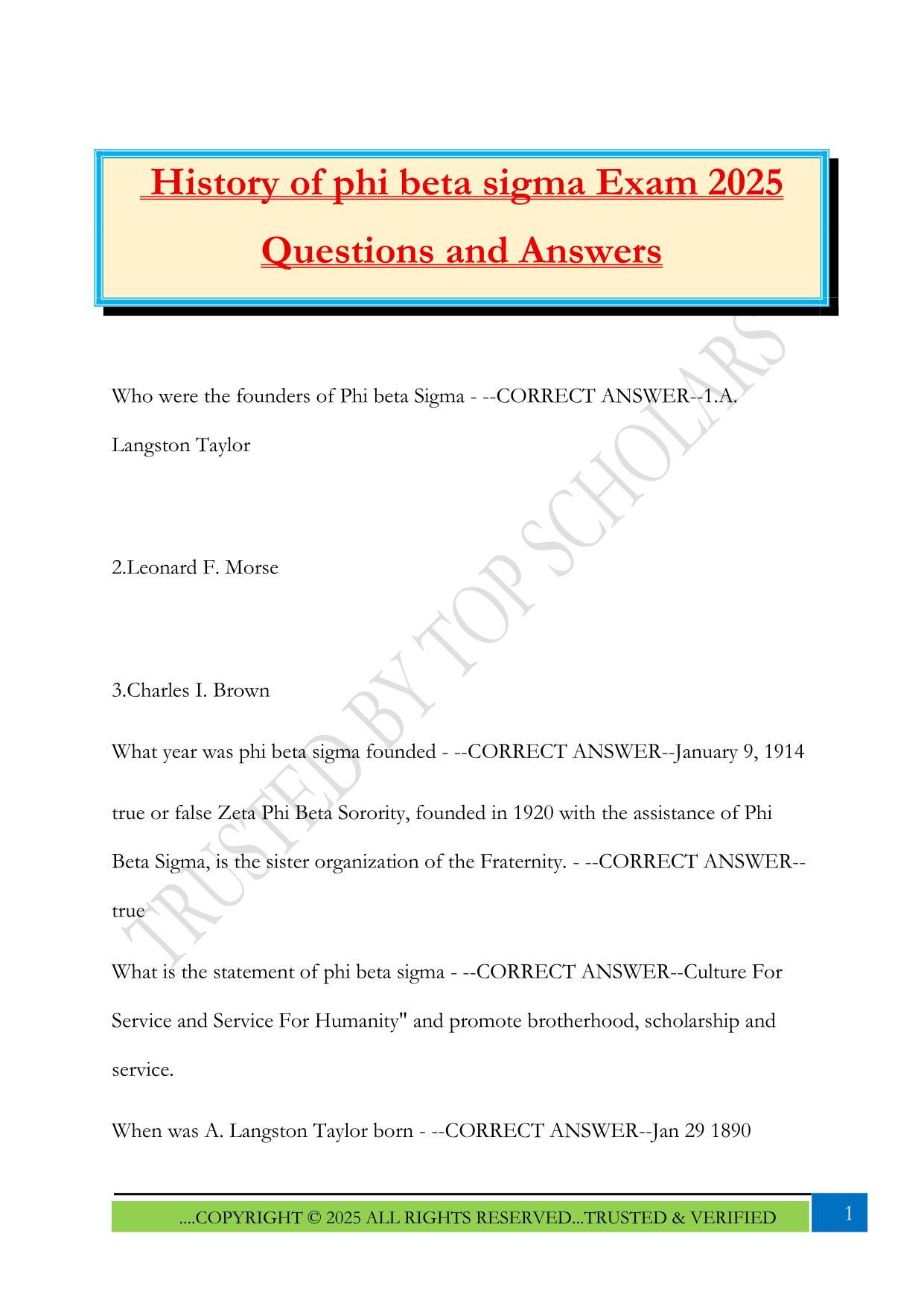 History of phi beta sigma Exam 2025 Questions and Answers
