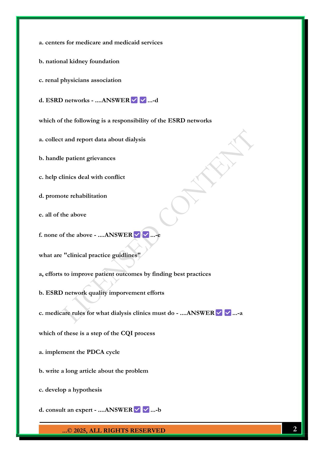 CHT PREP TEST 2 2025 QUESTIONS AND ANSWERS