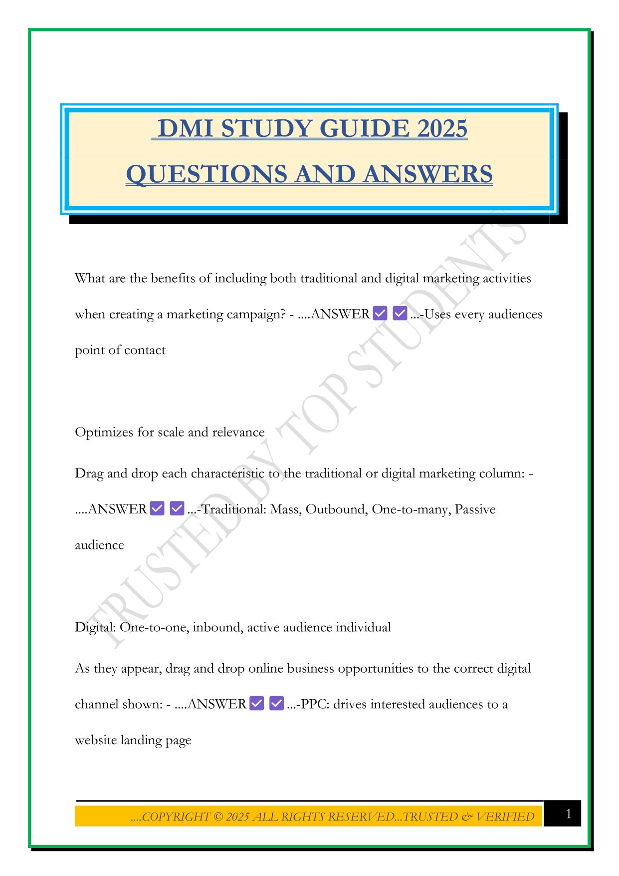 DMI STUDY GUIDE 2025 QUESTIONS AND ANSWERS