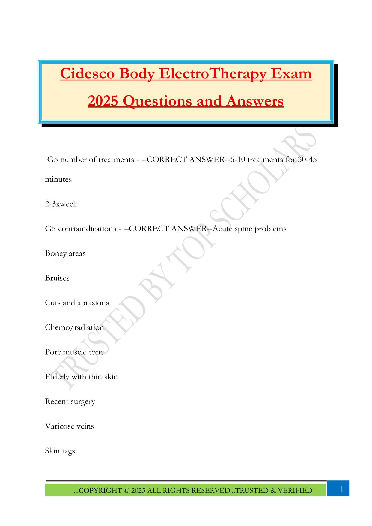 Cidesco Body ElectroTherapy Exam 2025 Questions and Answers