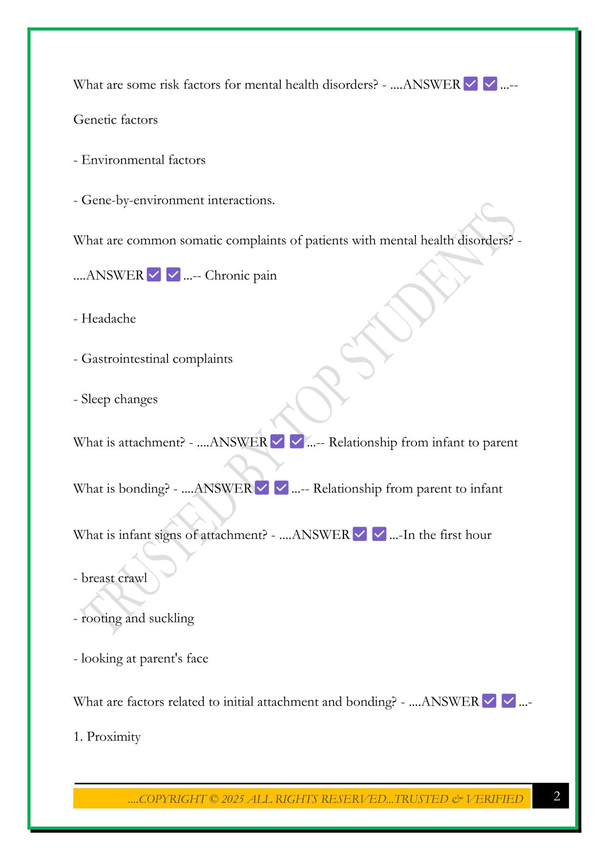 NURS 546 - MENTAL HEALTH IN PERIPARTUM EXAM 2025 QUESTIONS AND ANSWERS
