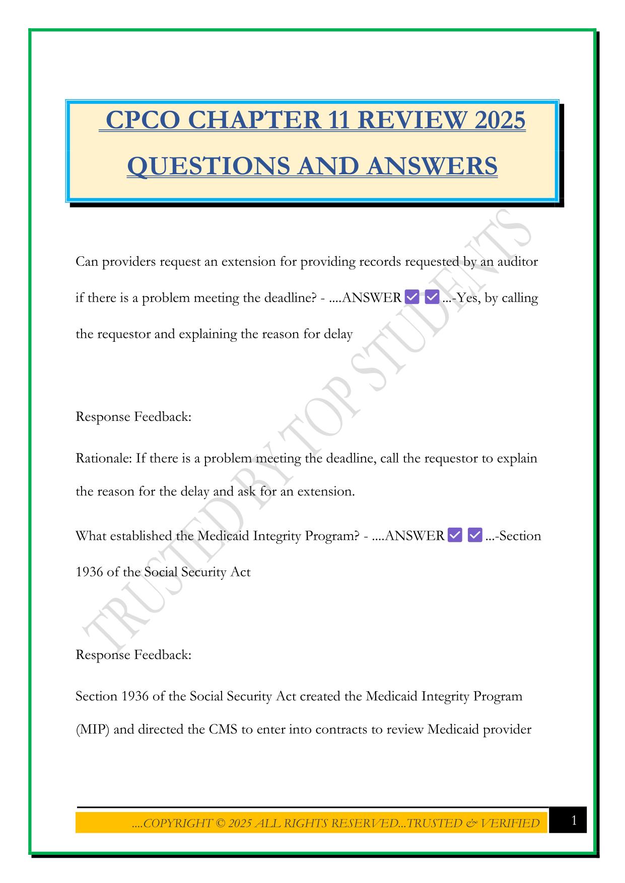 CPCO CHAPTER 11 REVIEW 2025 QUESTIONS AND ANSWERS
