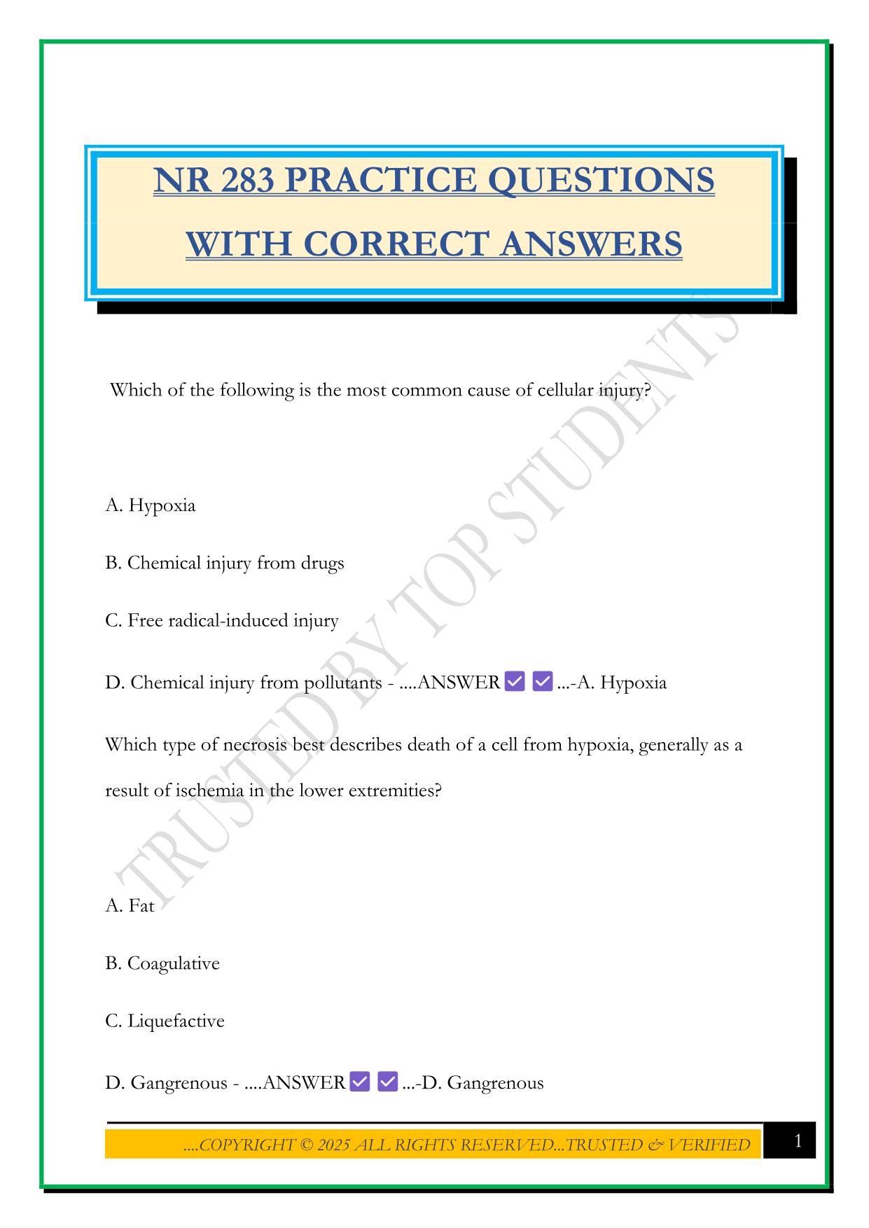 NR 283 PRACTICE QUESTIONS WITH CORRECT ANSWERS