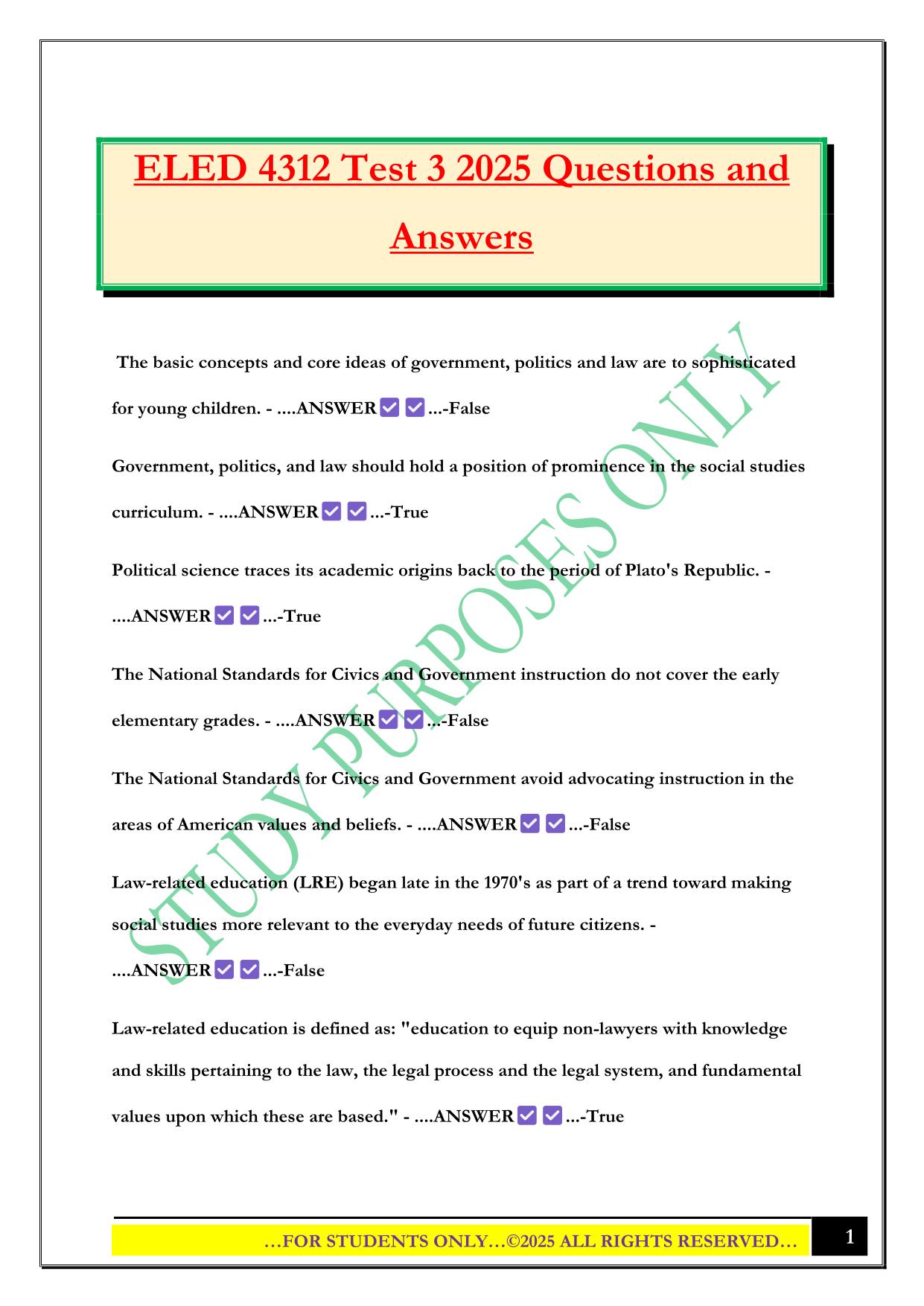 ELED 4312 Test 3 2025 Questions and Answers