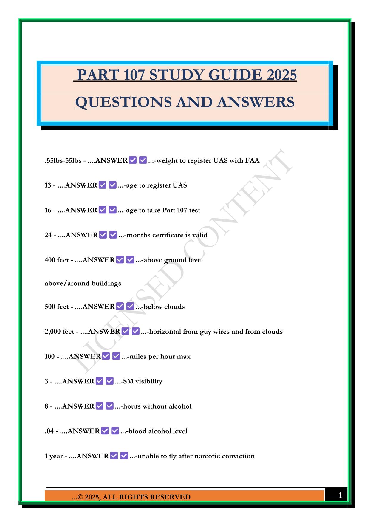 PART 107 STUDY GUIDE 2025 QUESTIONS AND ANSWERS
