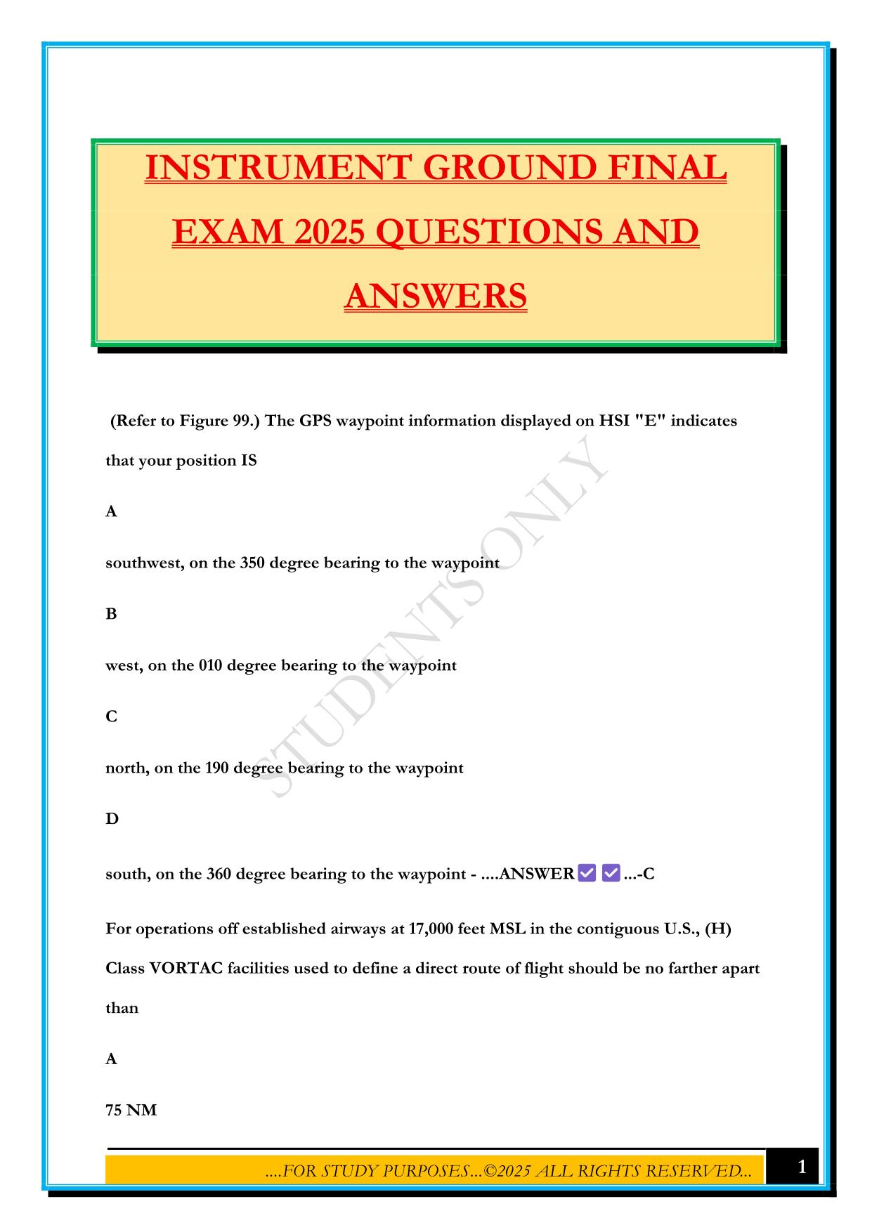 INSTRUMENT GROUND FINAL EXAM 2025 QUESTIONS AND ANSWERS