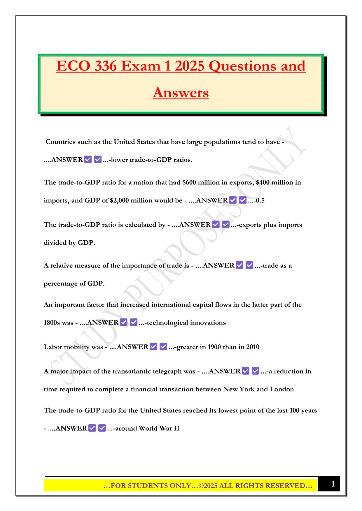 ECO 336 Exam 1 2025 Questions and Answers
