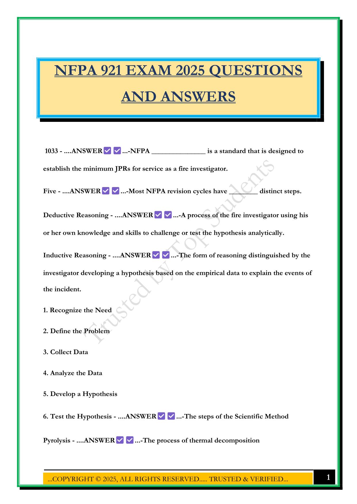 NFPA 921 EXAM 2025 QUESTIONS AND ANSWERS