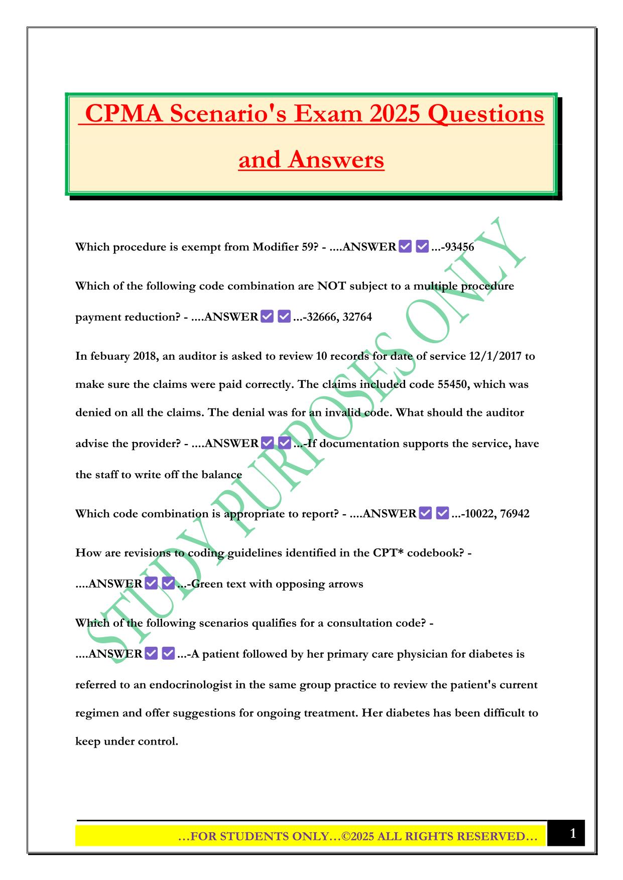 CPMA Scenario's Exam 2025 Questions and Answers