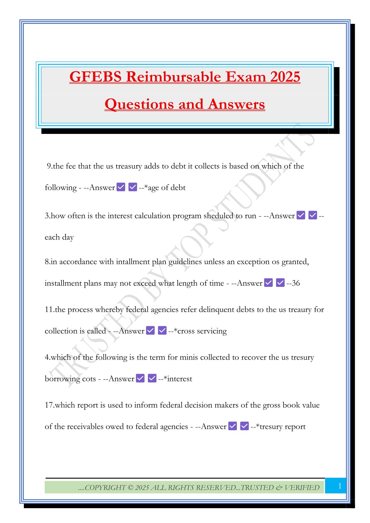 GFEBS Reimbursable Exam 2025 Questions and Answers