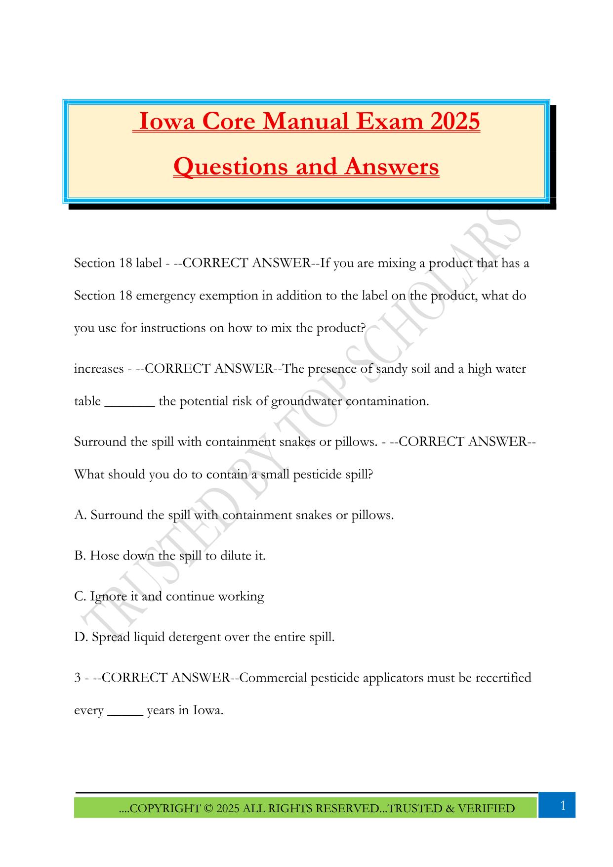 Iowa Core Manual Exam 2025 Questions and Answers