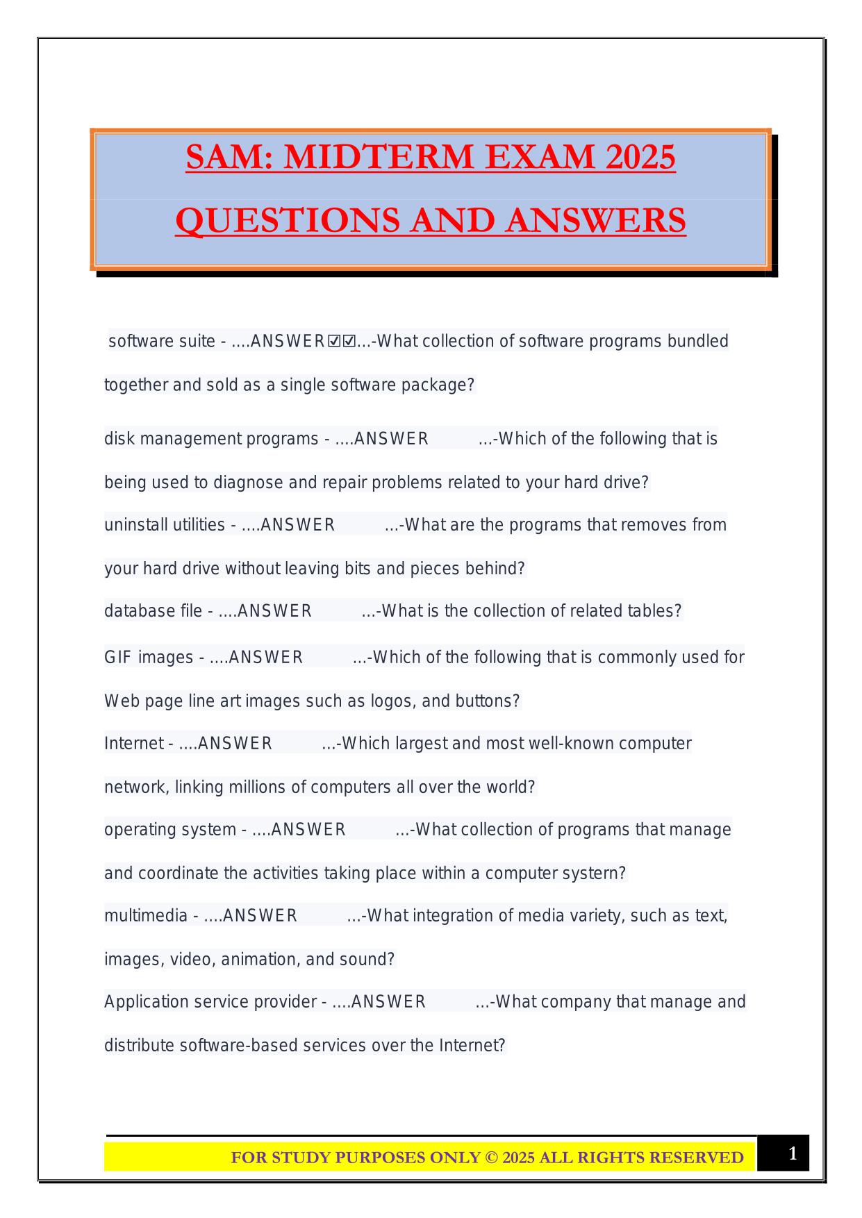 SAM: MIDTERM EXAM 2025 QUESTIONS AND ANSWERS