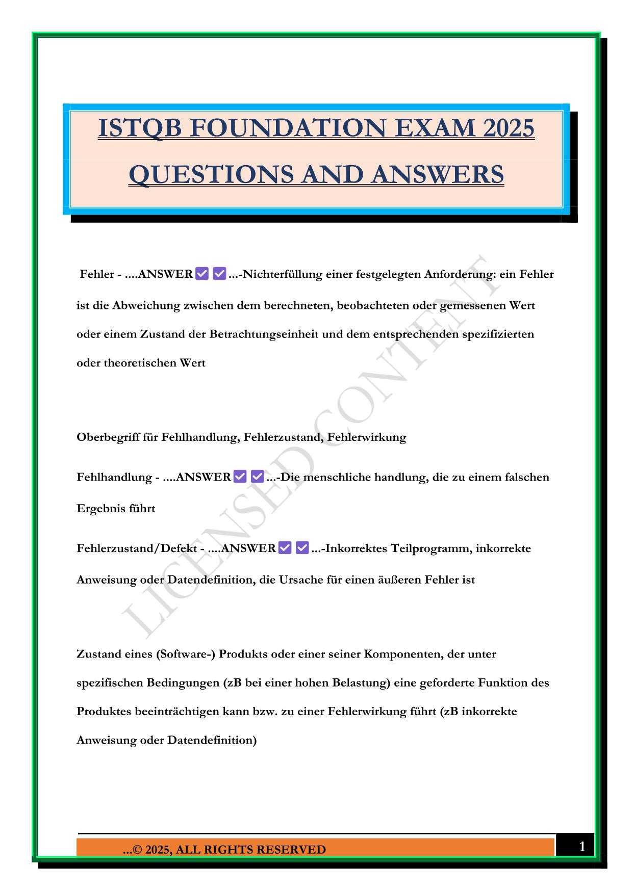 ISTQB FOUNDATION EXAM 2025 QUESTIONS AND ANSWERS