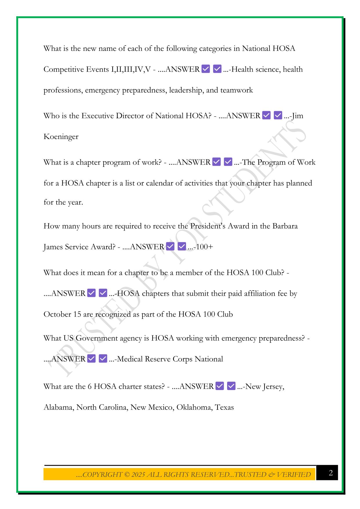 HOSA BOWL STUDY GUIDE 2025 QUESTIONS AND ANSWERS