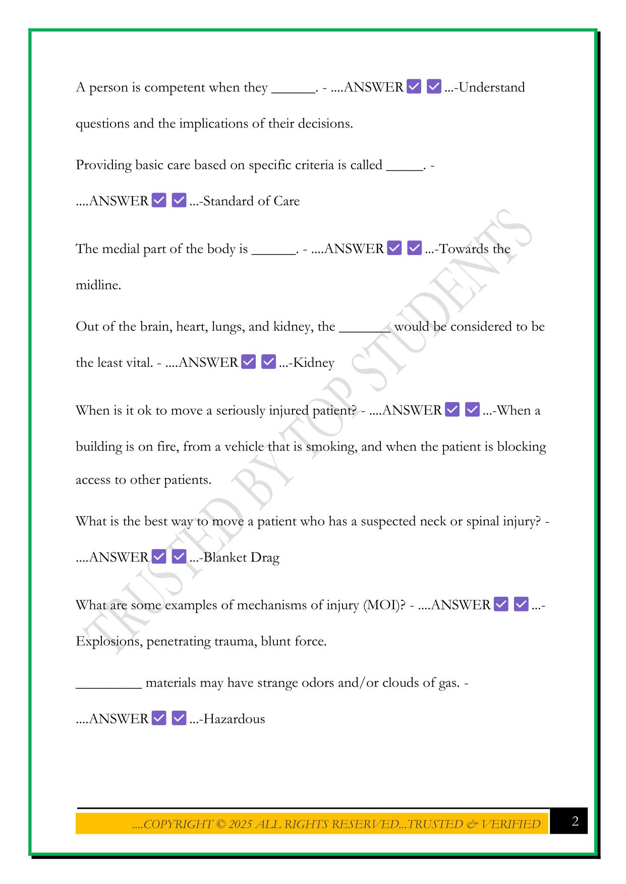 EMR FINAL EXAM STUDY GUIDE 2025 QUESTIONS AND ANSWERS
