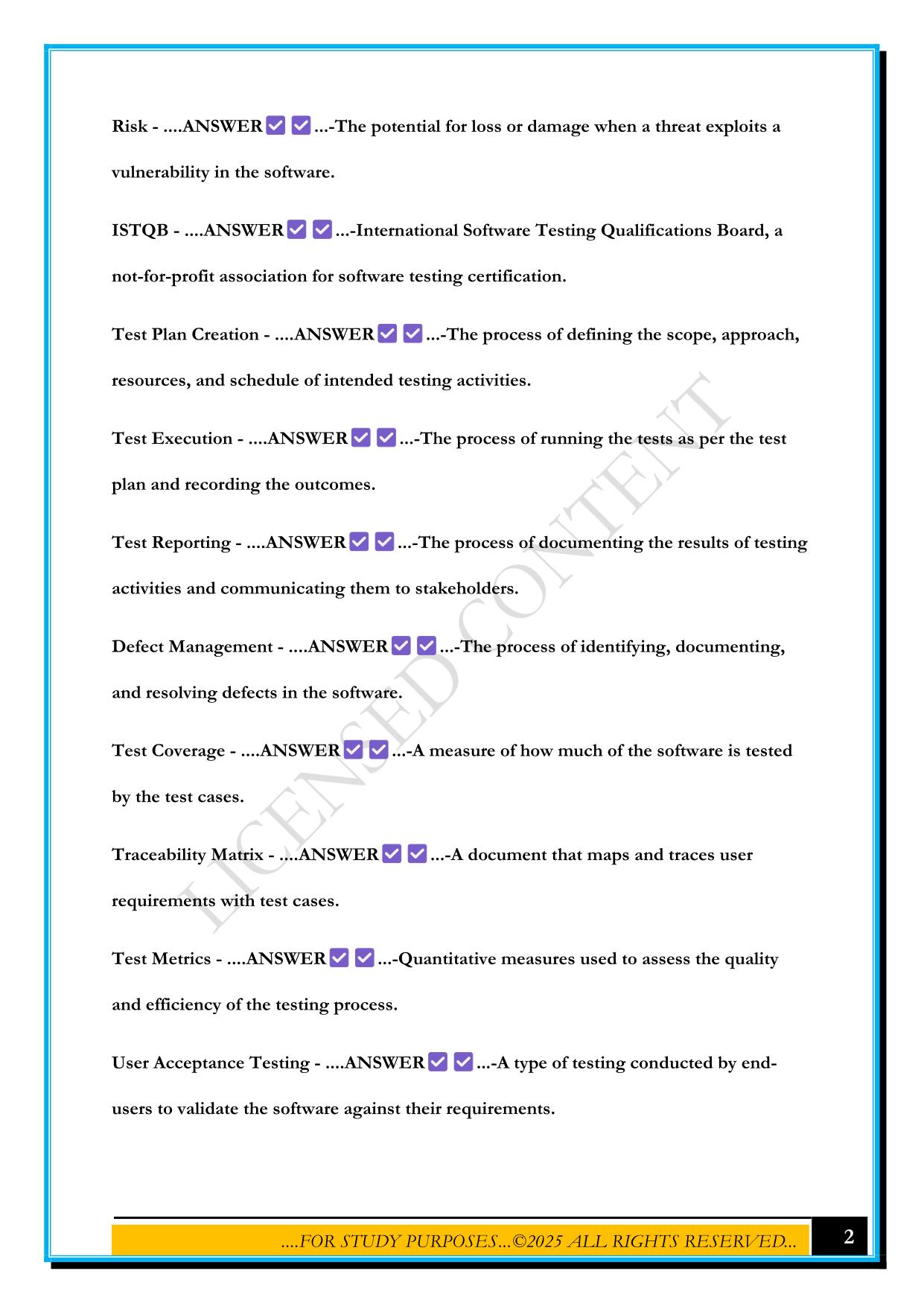 ISTQB SOFTWARE TESTING FOUNDATION OVERVIEW EXAM 2025 QUESTIONS AND ANSWERS