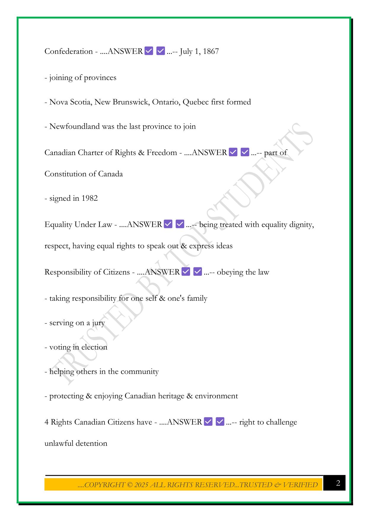 CANADIAN CITIZENSHIP TEST 2025 QUESTIONS AND ANSWERS