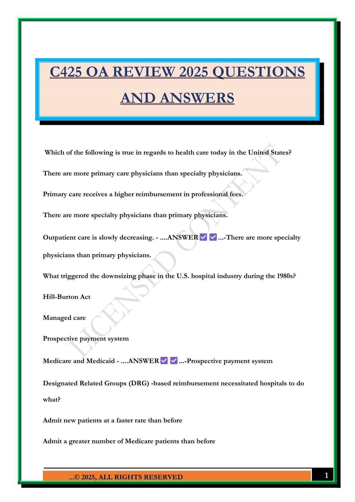 C425 OA REVIEW 2025 QUESTIONS AND ANSWERS