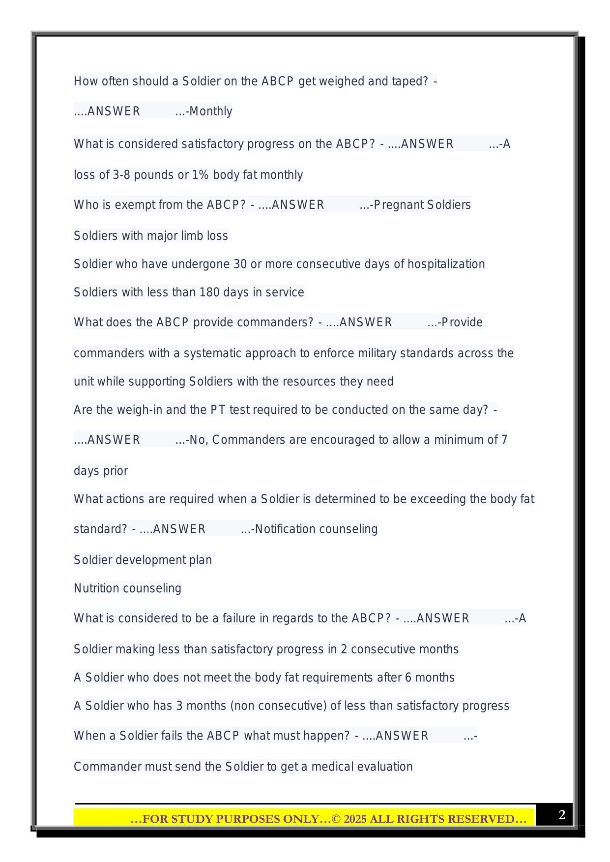 ABCP (AR 600-9) Exam 2025 Questions and Answers