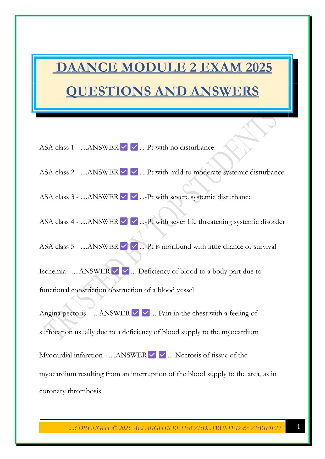 DAANCE MODULE 1 EXAM 2025 QUESTIONS AND ANSWERS